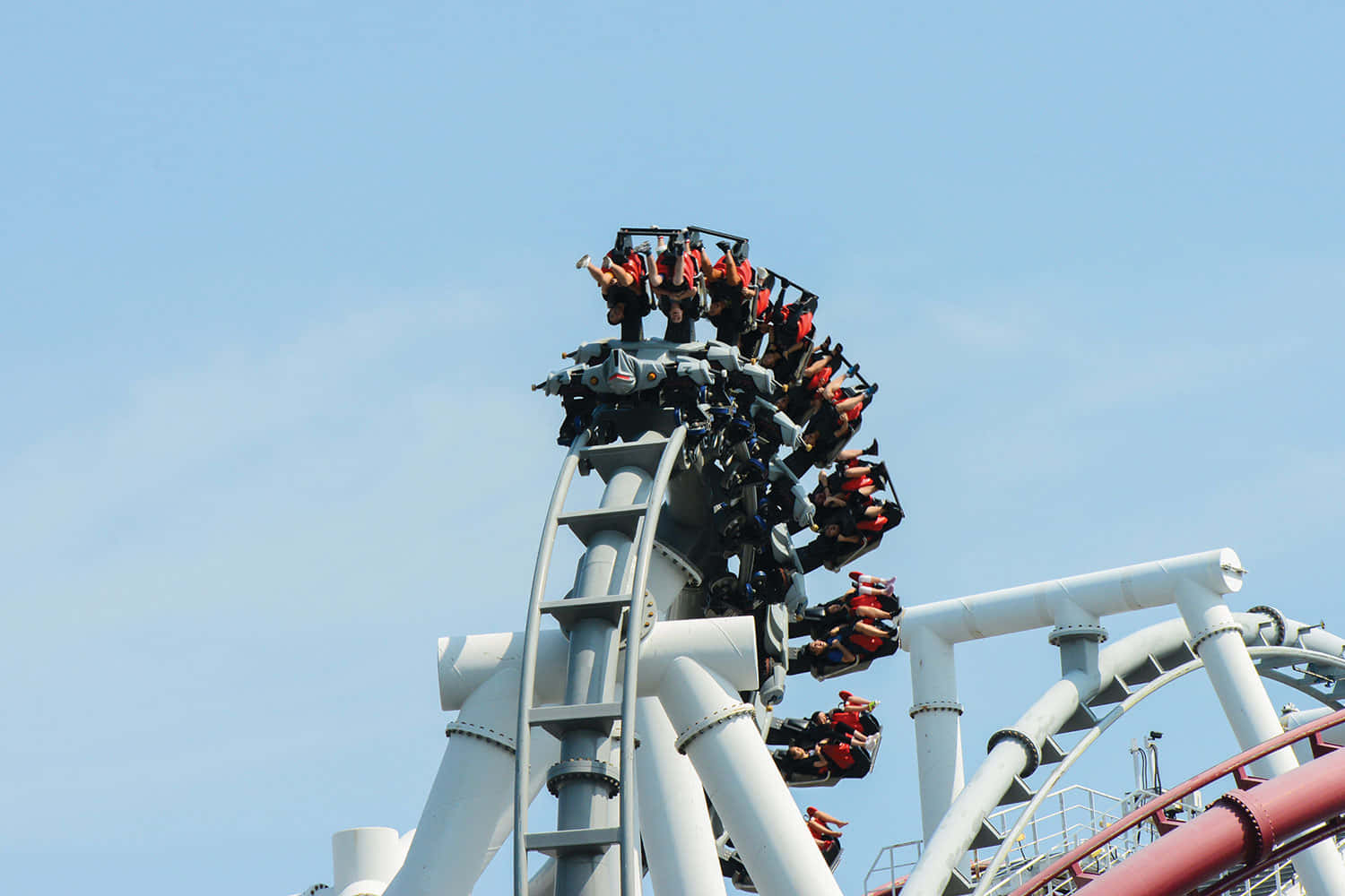 roller coaster, white roller coaster car, red harnesses, HD Desktop Wallpaper