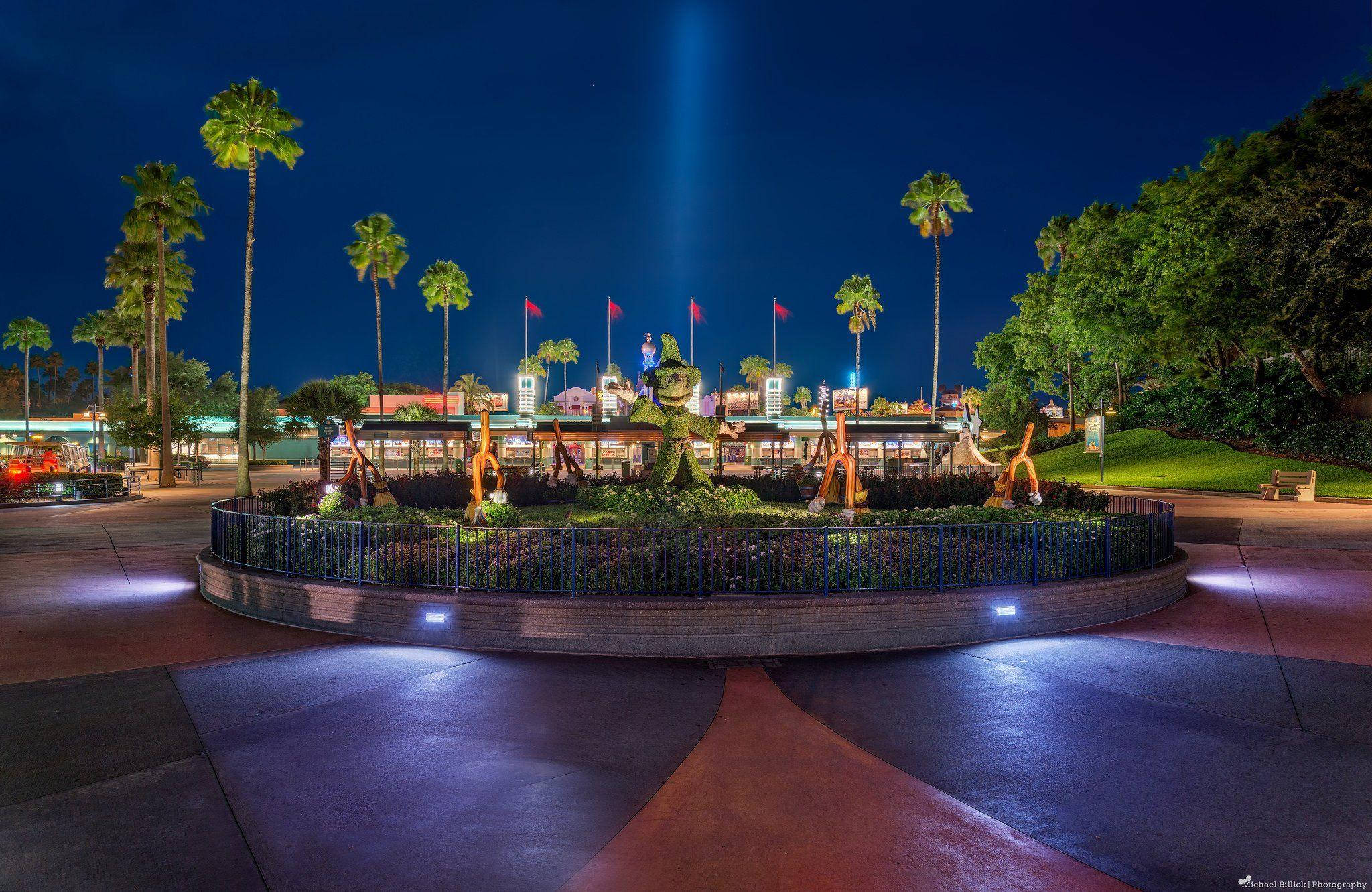 Universal Studios, nighttime, colorful lights, Full HD Desktop Wallpaper