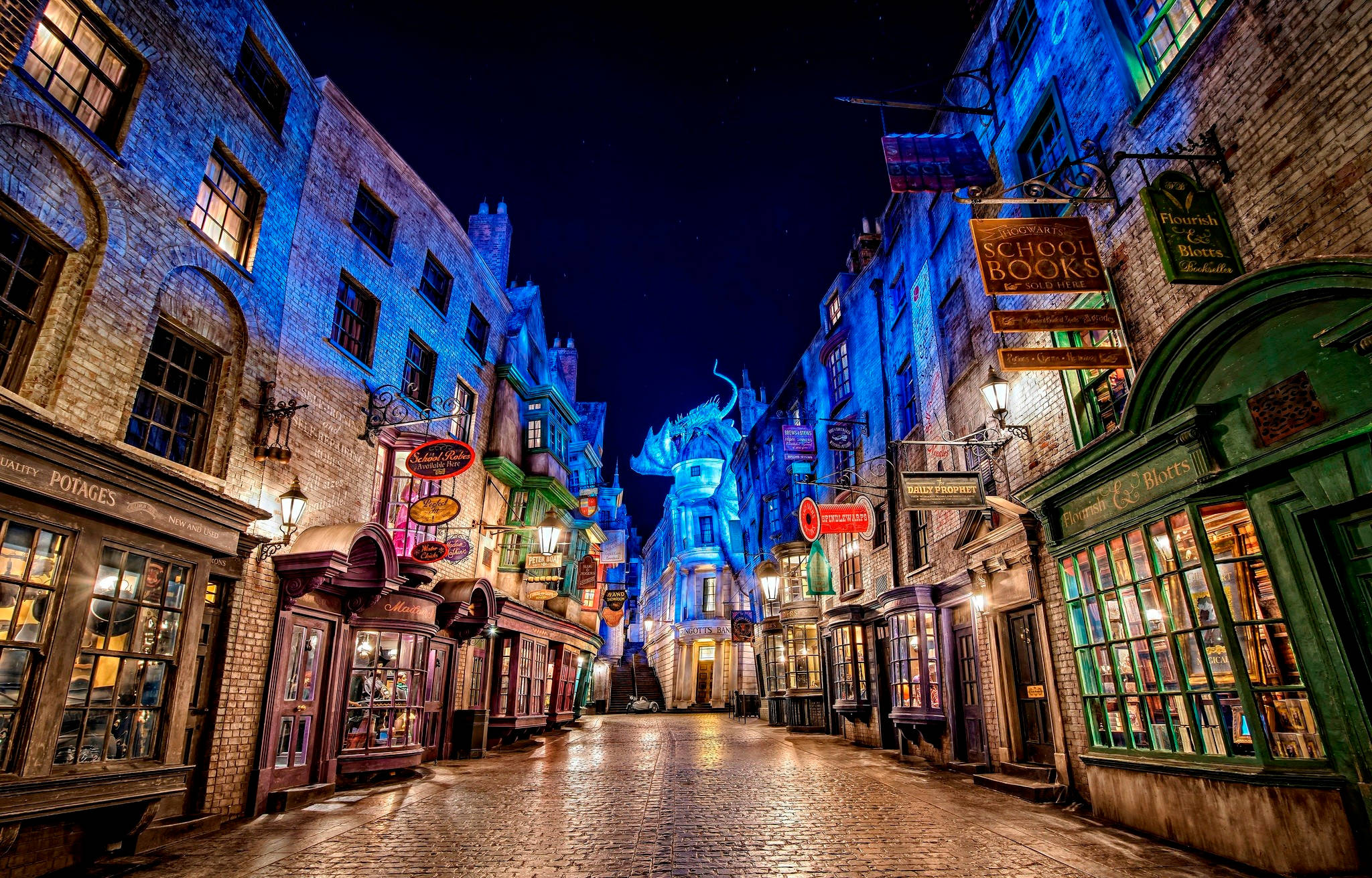 Universal Studios, Lively Streets, cobblestone street, Full HD Desktop Wallpaper