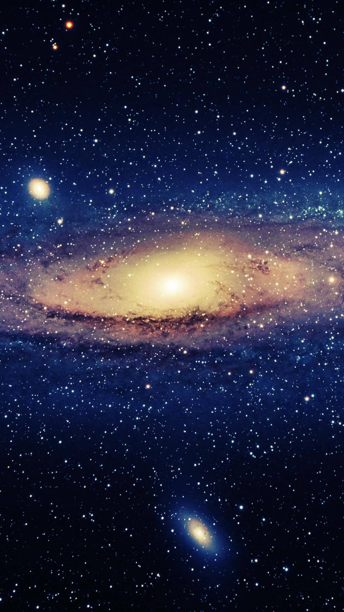 glowing galaxy, spiral galaxy, golden light, 2K Phone Wallpaper