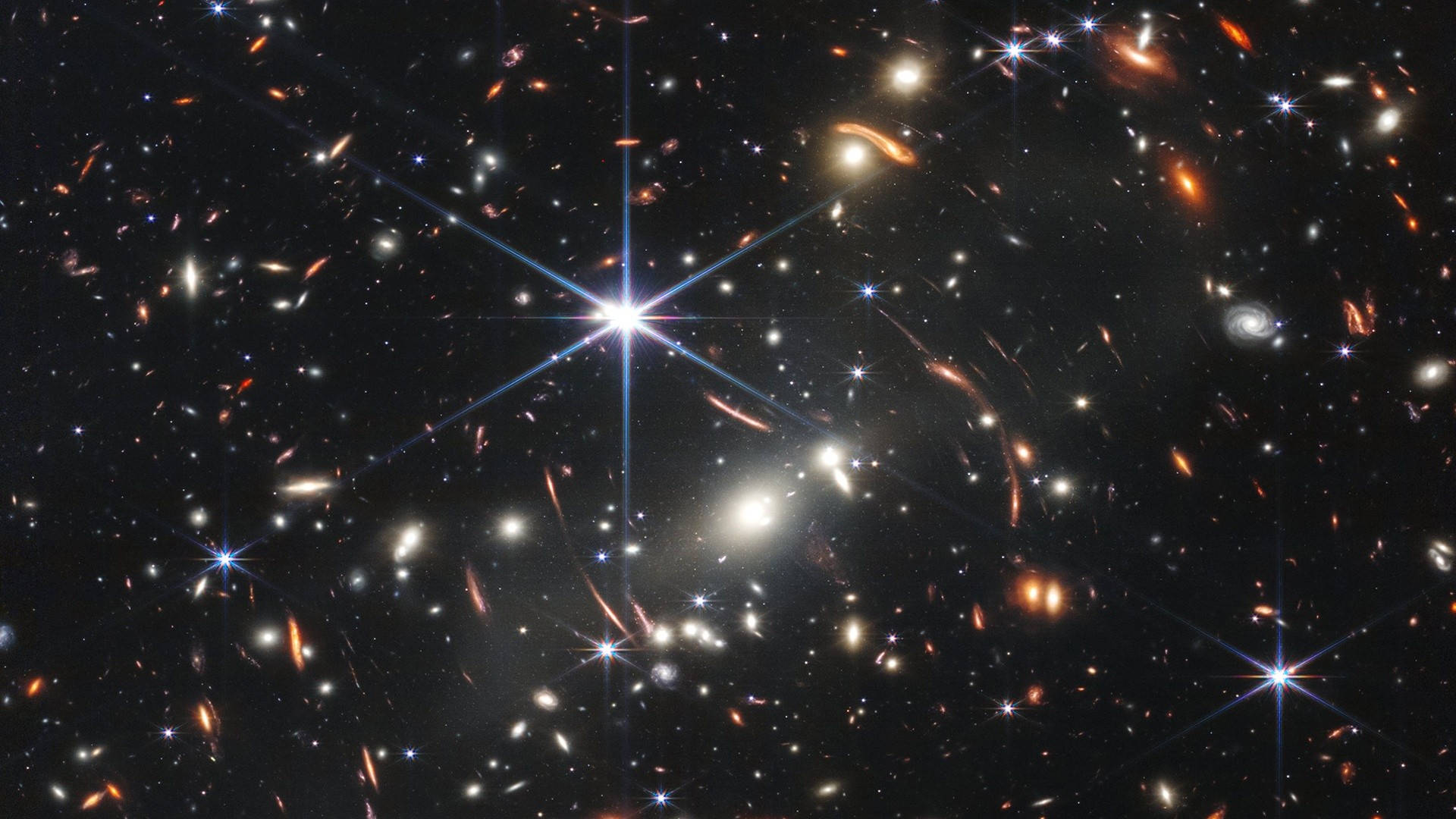 galaxy cluster, space, glowing galaxies, Full HD Desktop Wallpaper