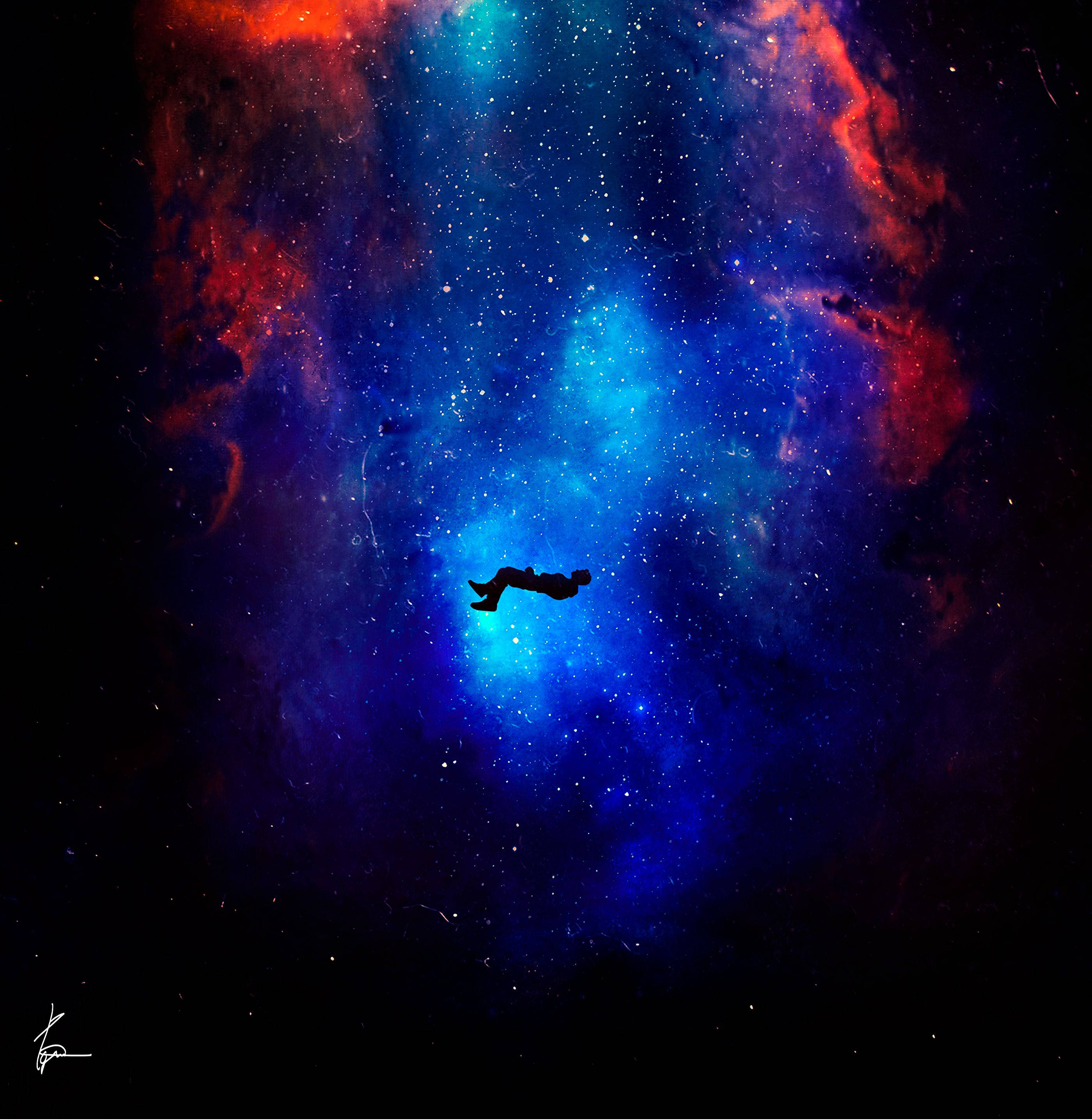 man, space, cosmic nebula, 2K Phone Wallpaper