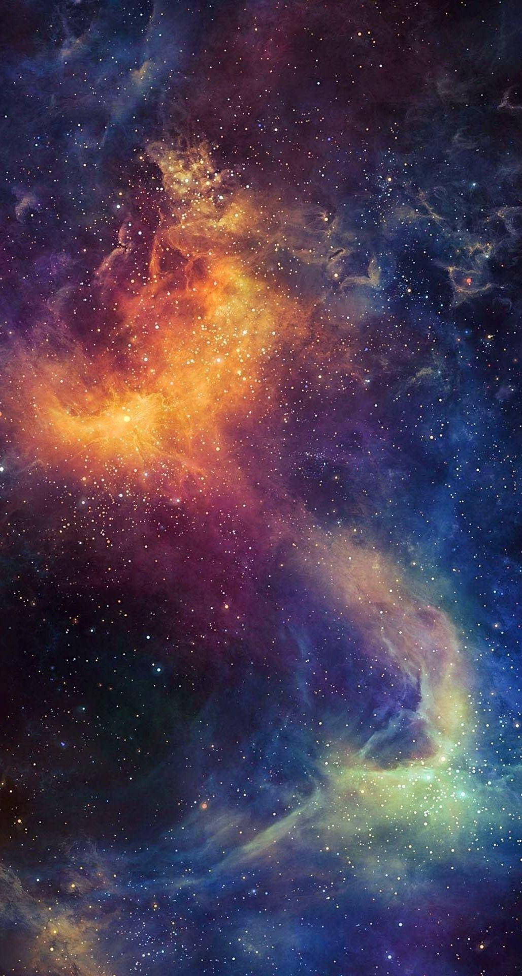 colorful nebula, fiery orange, deep blue, Full HD Phone Wallpaper