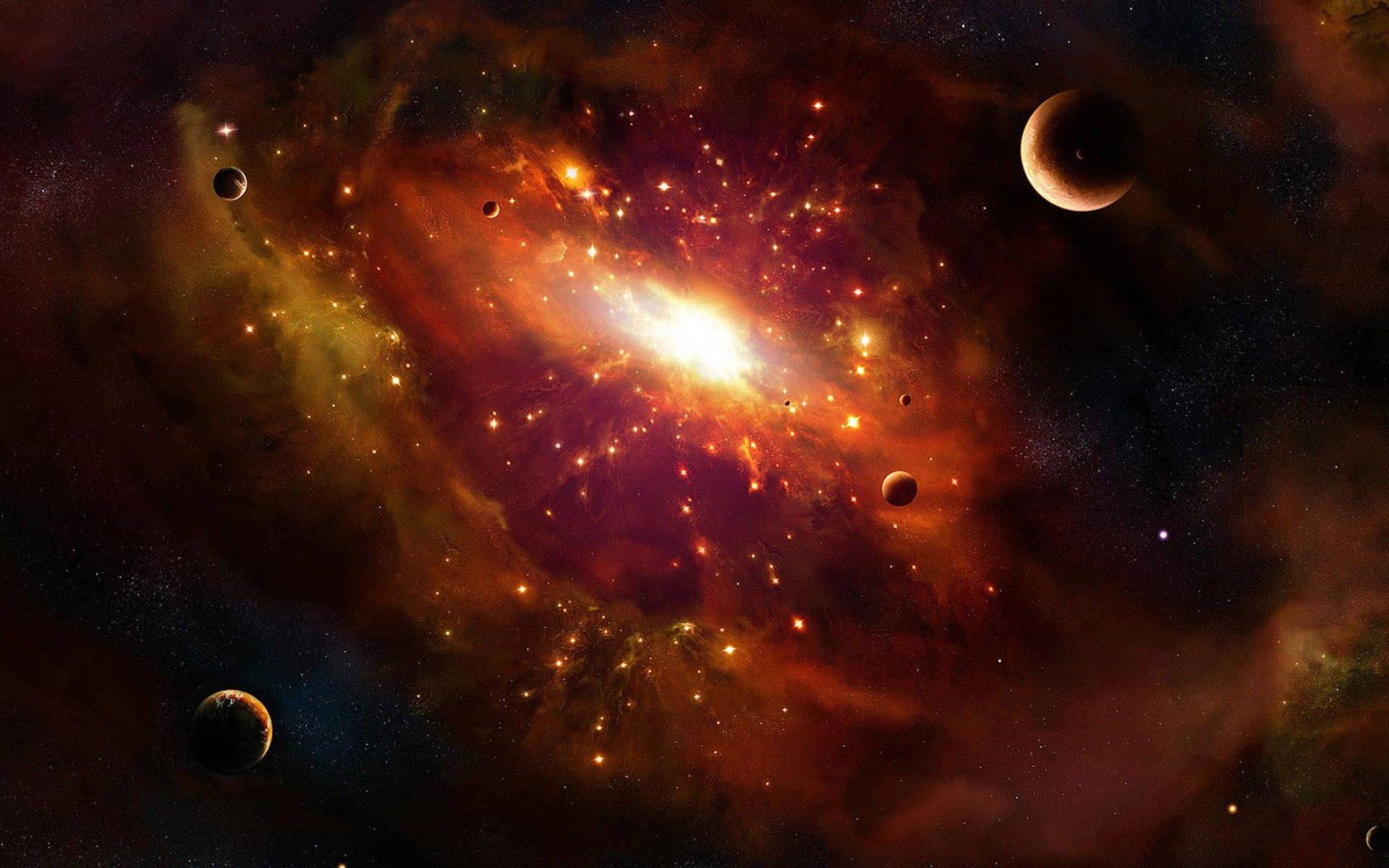 orange galaxy, cosmic nebula, fiery orange, Full HD Desktop Wallpaper