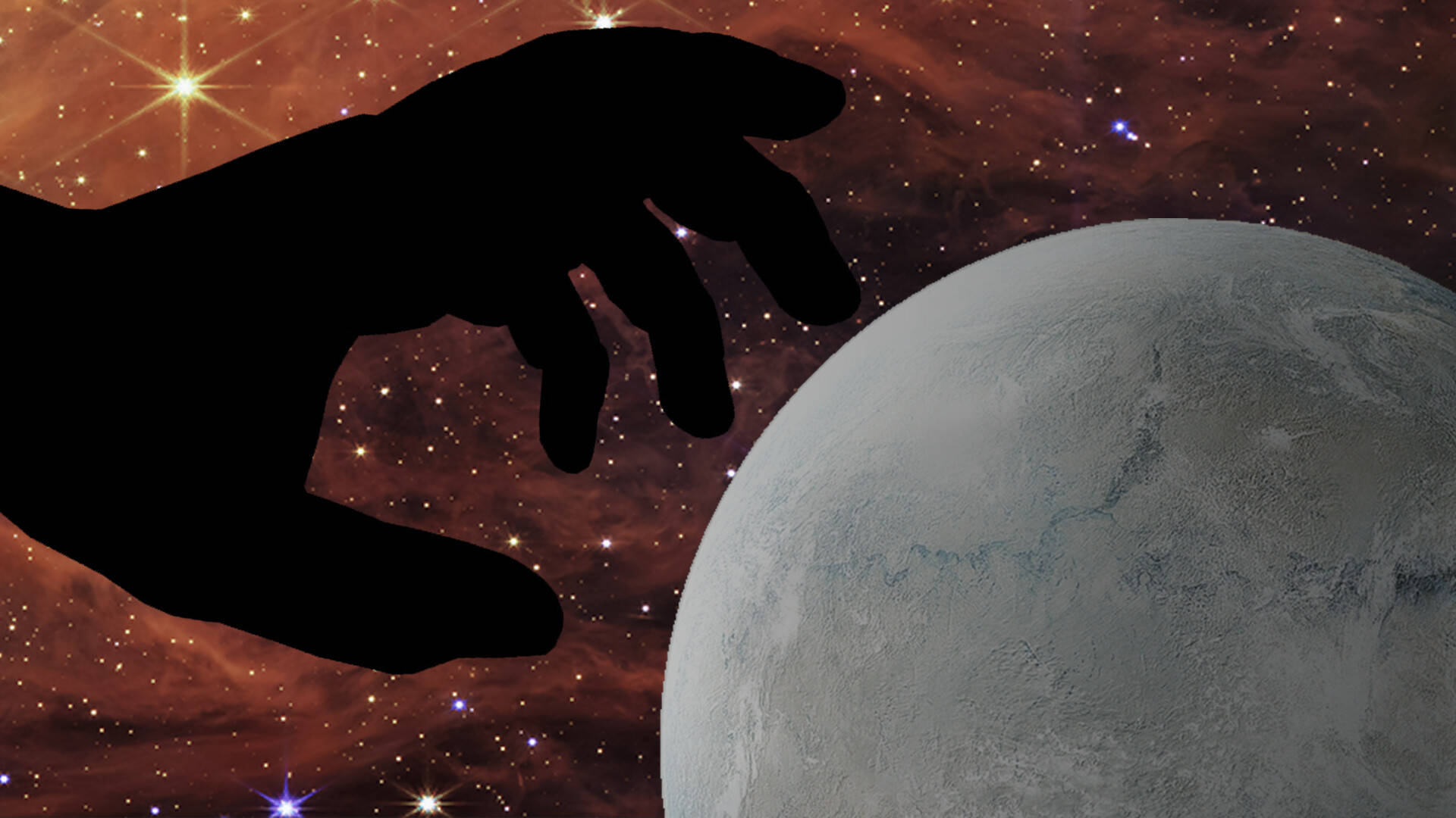 hand silhouette, planet universal, textured gray moon, Full HD Desktop Wallpaper