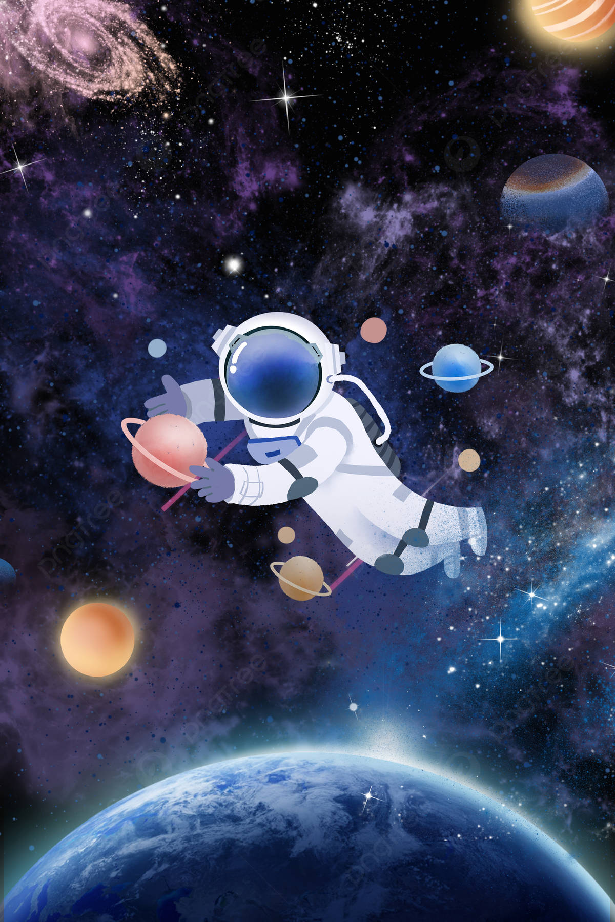 astronaut, space, colorful planets, HD Phone Wallpaper