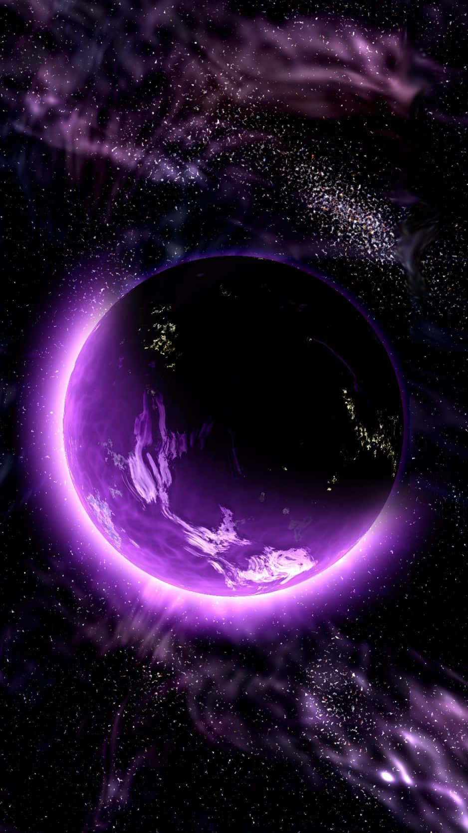 Universe iPhone, Neon Purple Crescent Moon, glowing purple planet, HD Phone Wallpaper