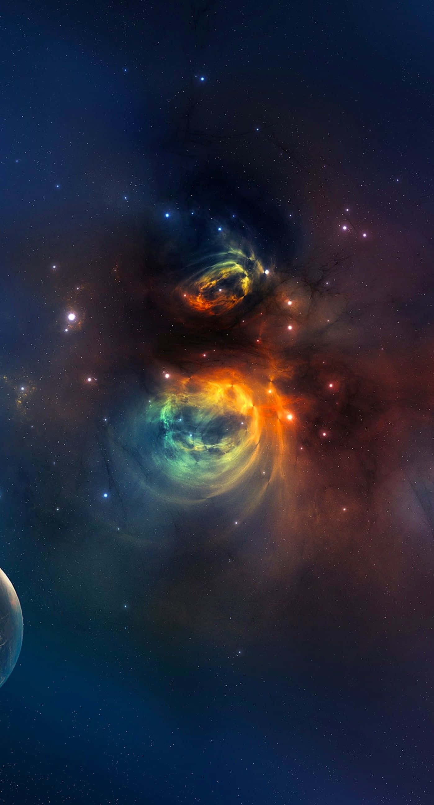 Universe iPhone, cosmic nebulae, fiery oranges, 2K Phone Wallpaper