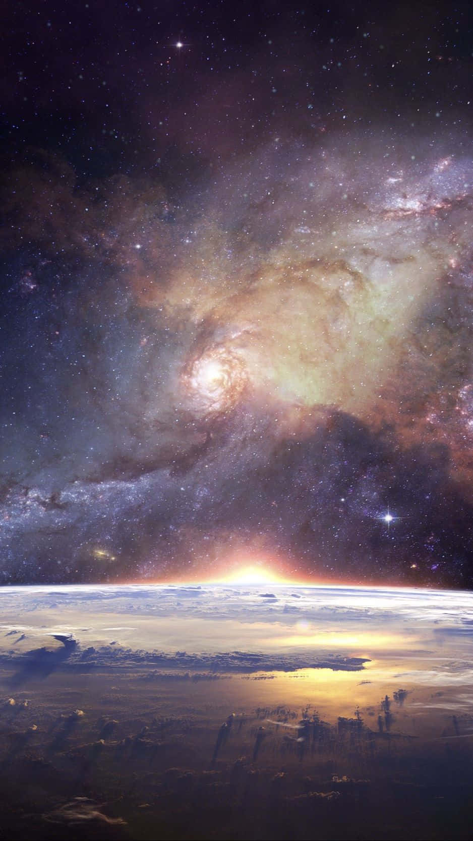Universe iPhone, spiral galaxy, planet's horizon, HD Phone Wallpaper