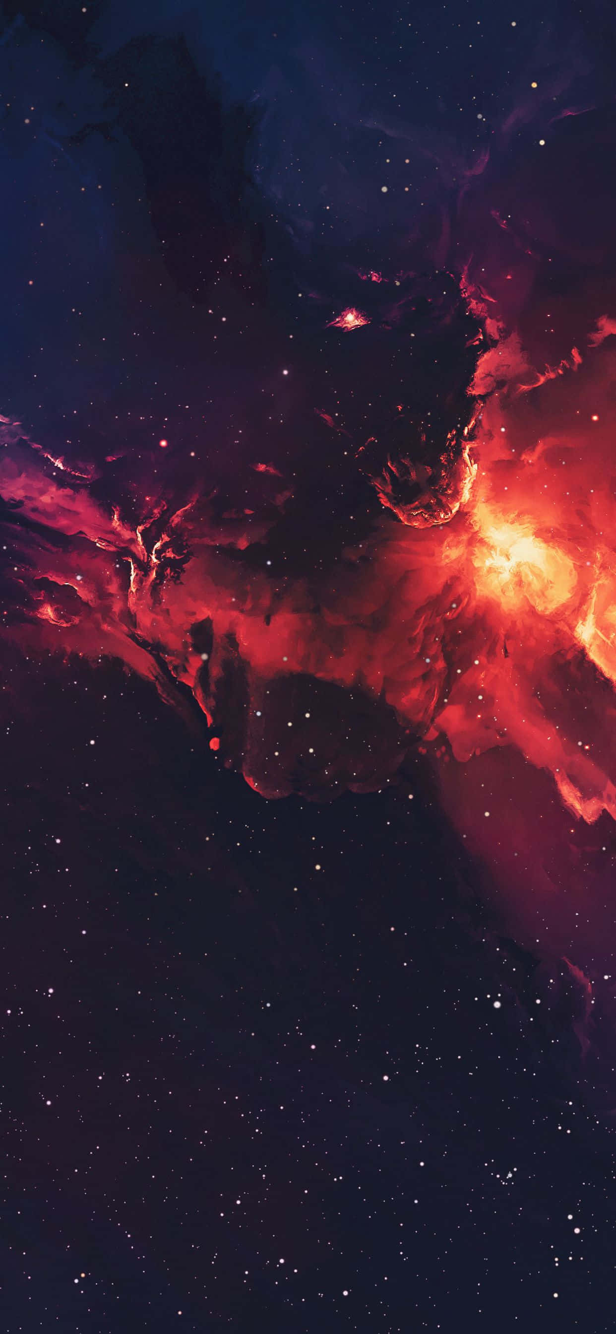 Universe iPhone, cosmic nebula, fiery reds, 2K Phone Wallpaper