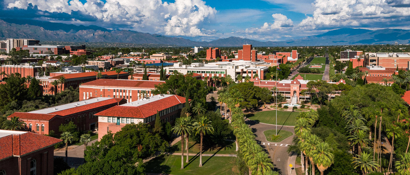 University Of Arizona, red-roofed buildings, green lawns, HD Desktop Wallpaper