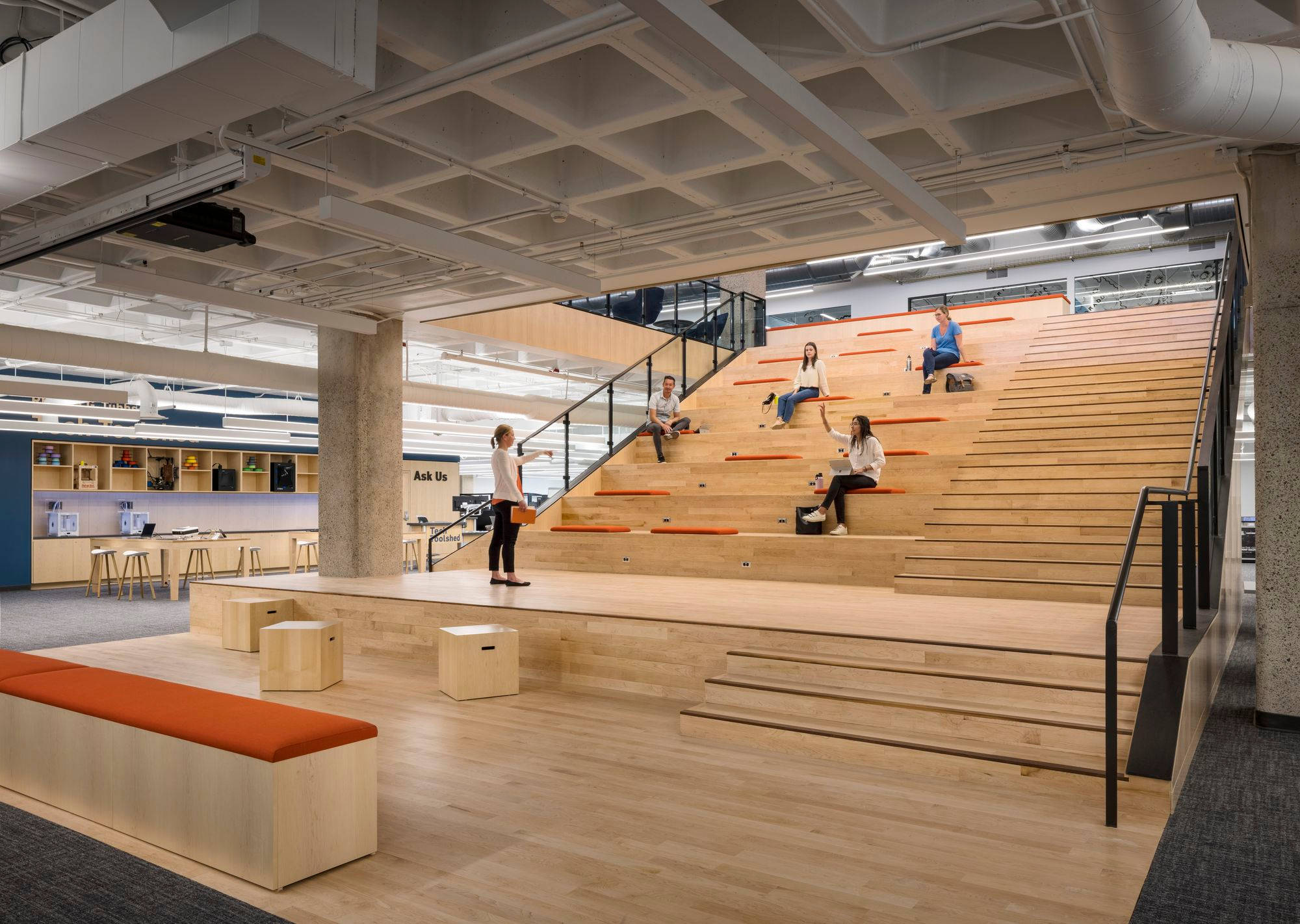 University Of Arizona, stairs, wooden tiered seating, Full HD Desktop Wallpaper