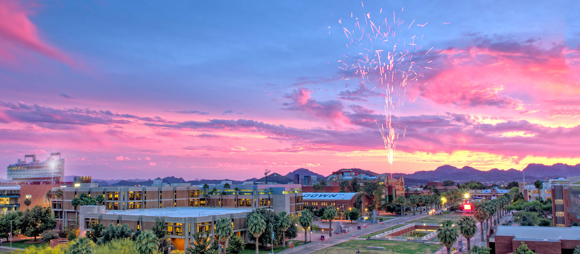 Sunset, University Of Arizona, pink purple and orange skies, Full HD Desktop Wallpaper