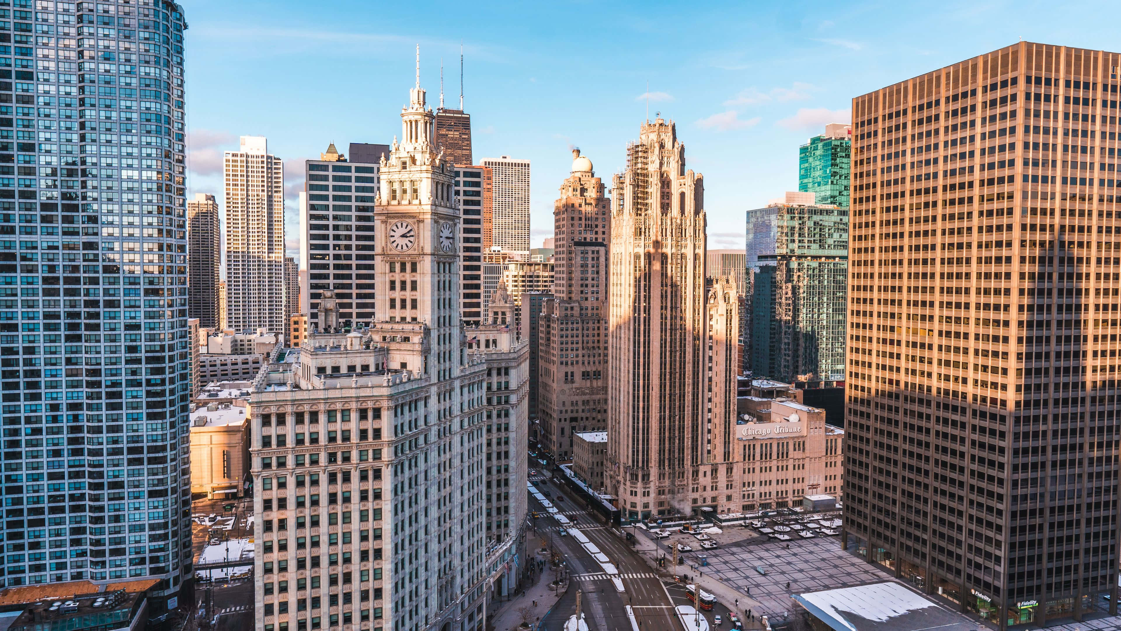 Chicago, Sunset, Golden glow, 4K Desktop Wallpaper