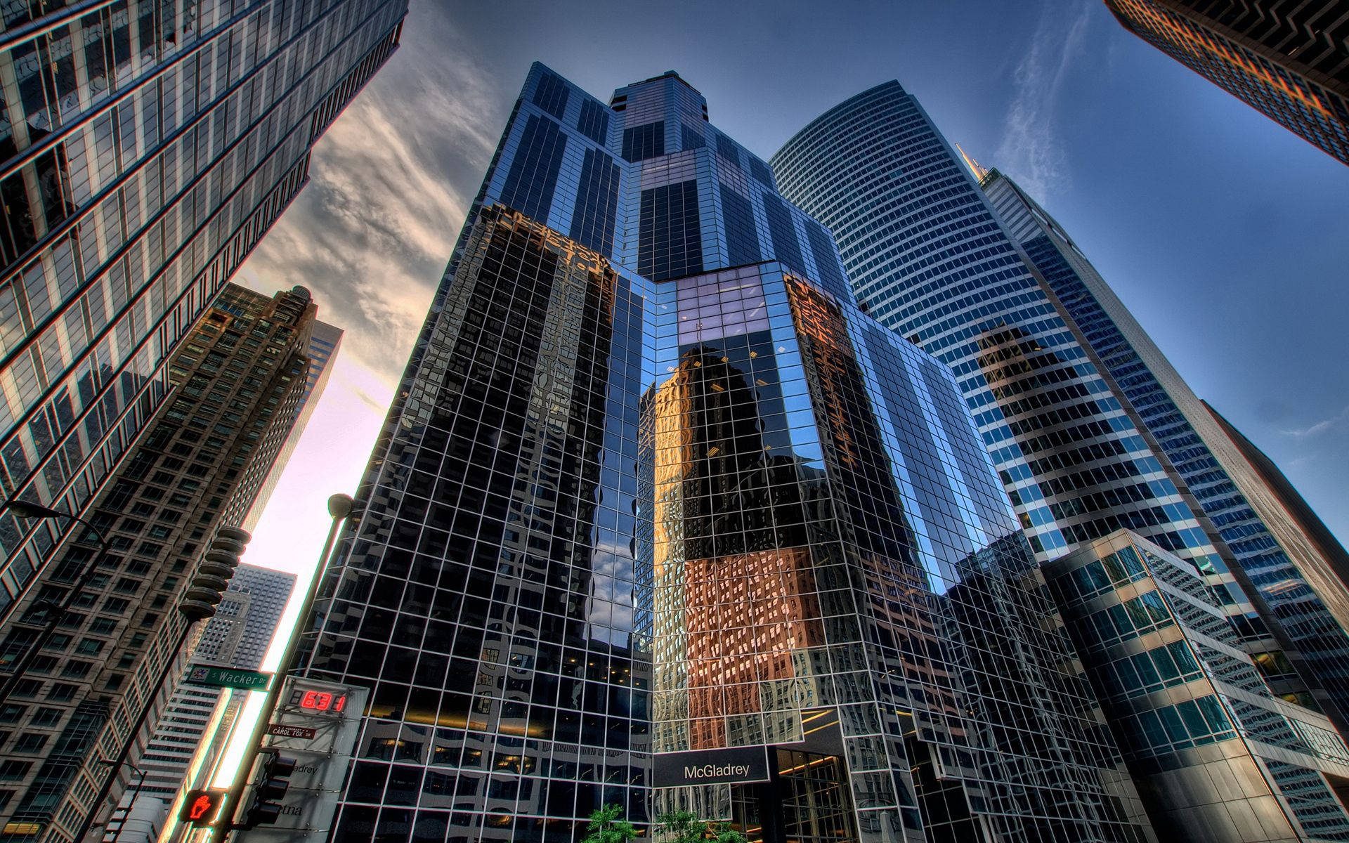 Chicago Cityscape, glass skyscrapers, twilight sky, Full HD Desktop Wallpaper