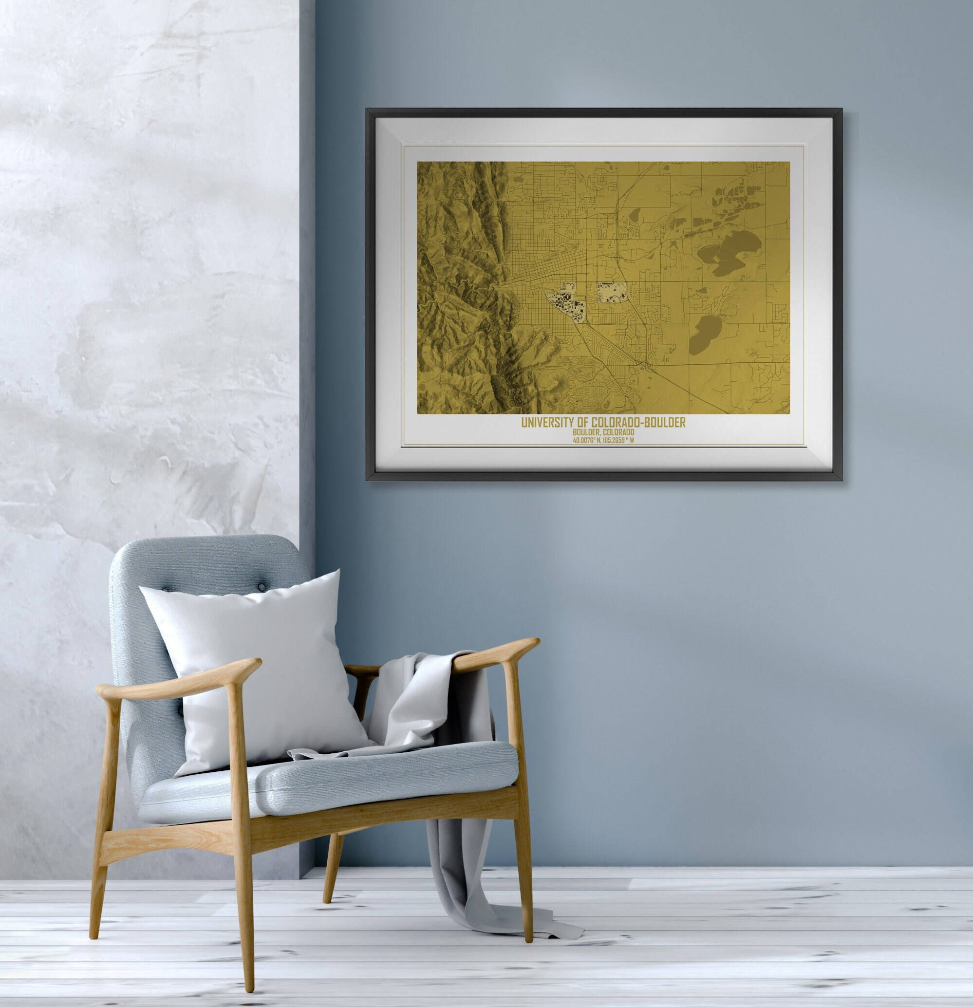 University of Colorado at Boulder, framed gold-toned map, modern armchair, Full HD Phone Wallpaper