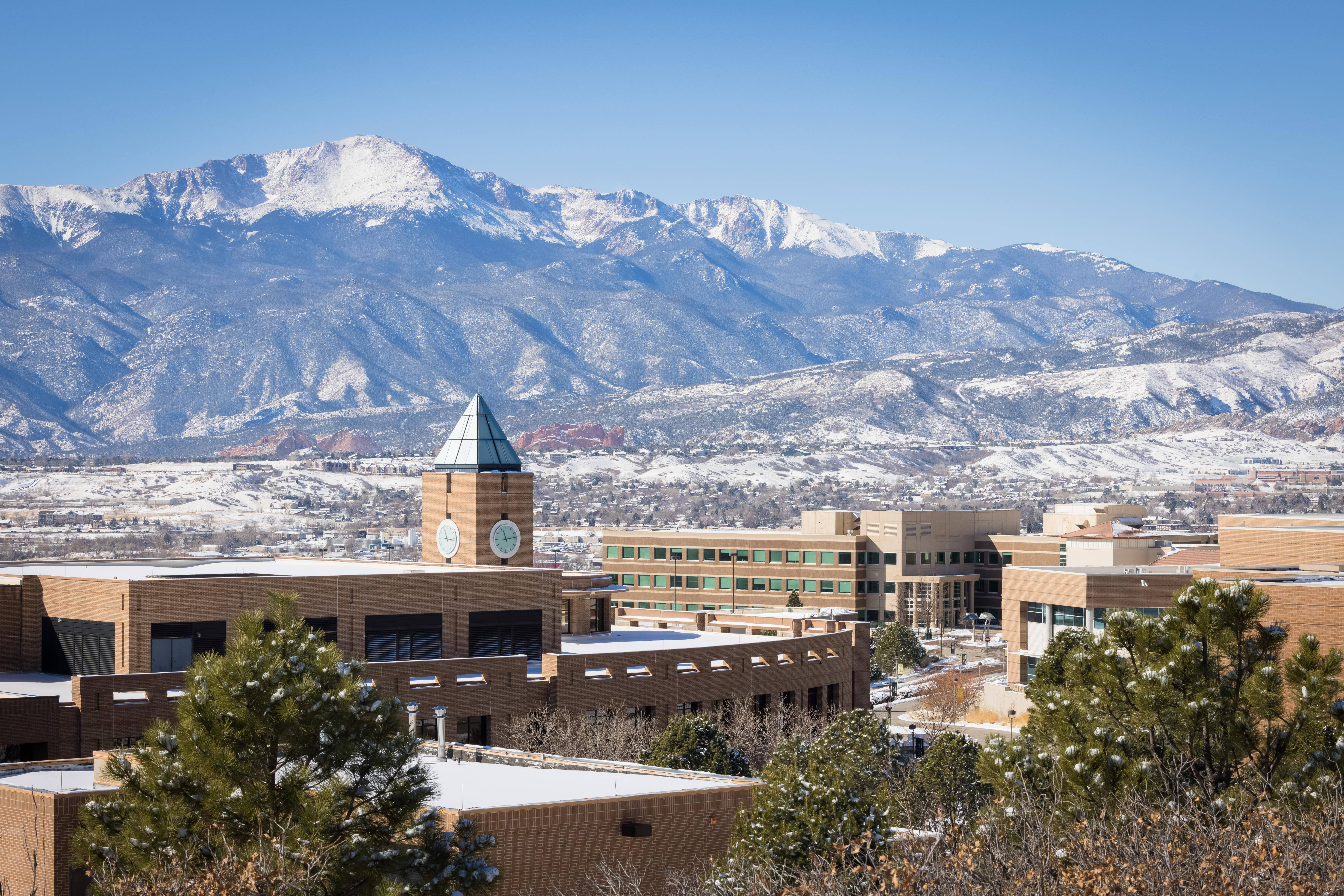 University of Colorado, snow-capped mountains, modern campus, 5K Desktop Wallpaper
