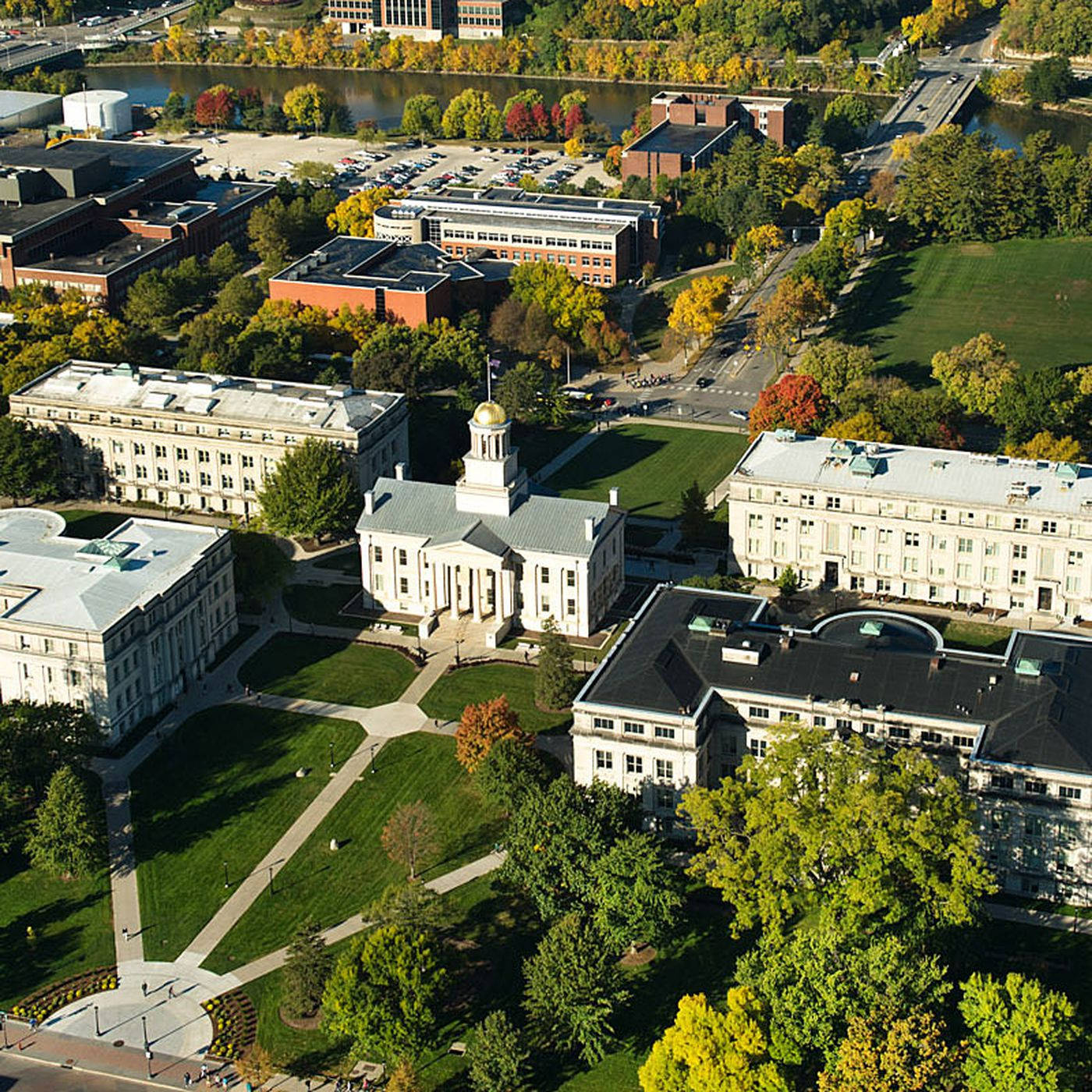 University Of Iowa, classical buildings, autumn trees, HD Desktop Wallpaper
