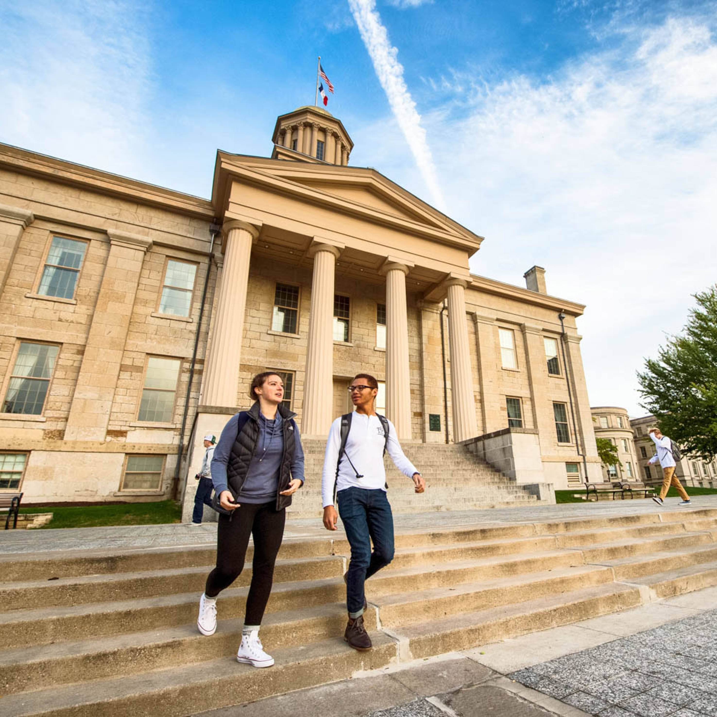 University Of Iowa, stone steps, grand neoclassical university building, 2K Desktop Wallpaper