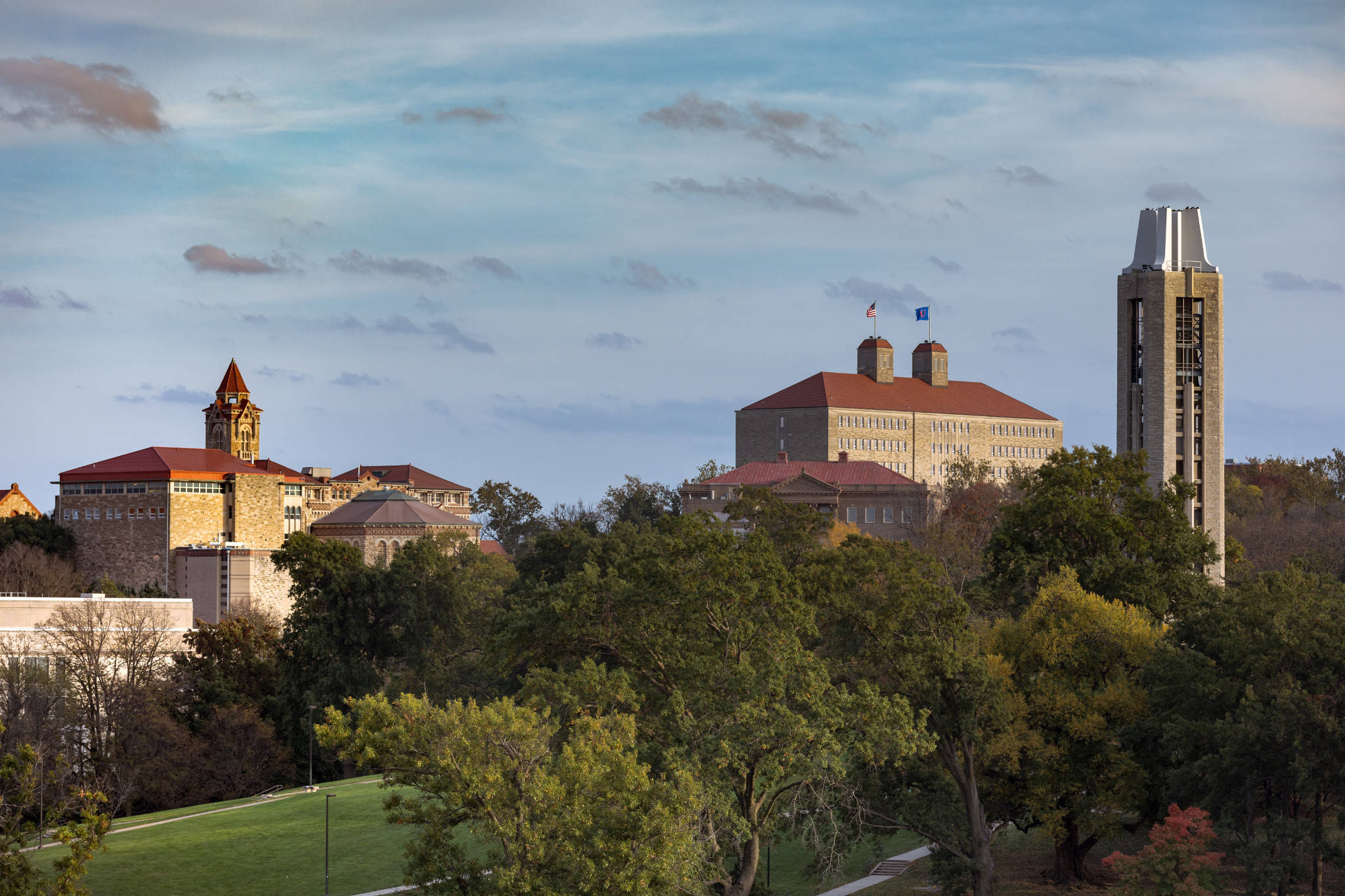 University Of Kansas, historic stone buildings, tall clock tower, Full HD Desktop Wallpaper