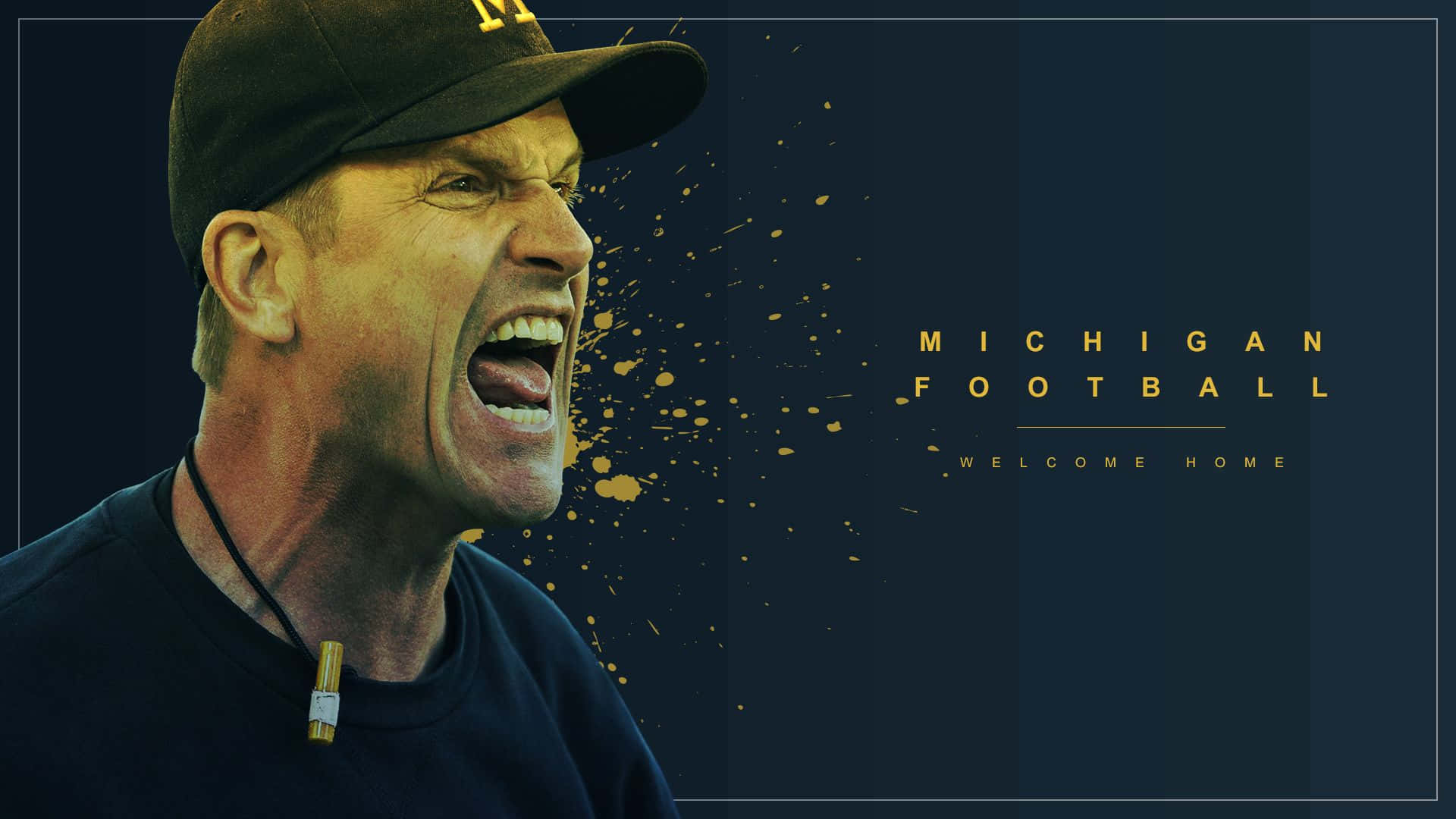 University of Michigan, golden paint splatters, dark blue background, Full HD Desktop Wallpaper