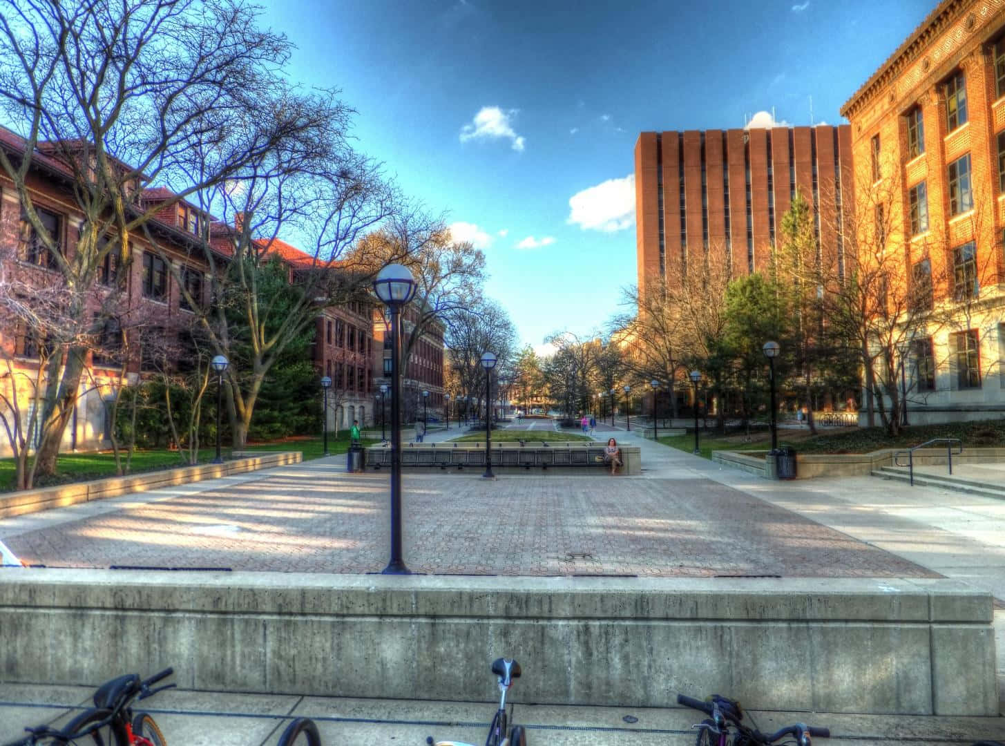 University Of Michigan, brick buildings, bicycles, HD Desktop Wallpaper