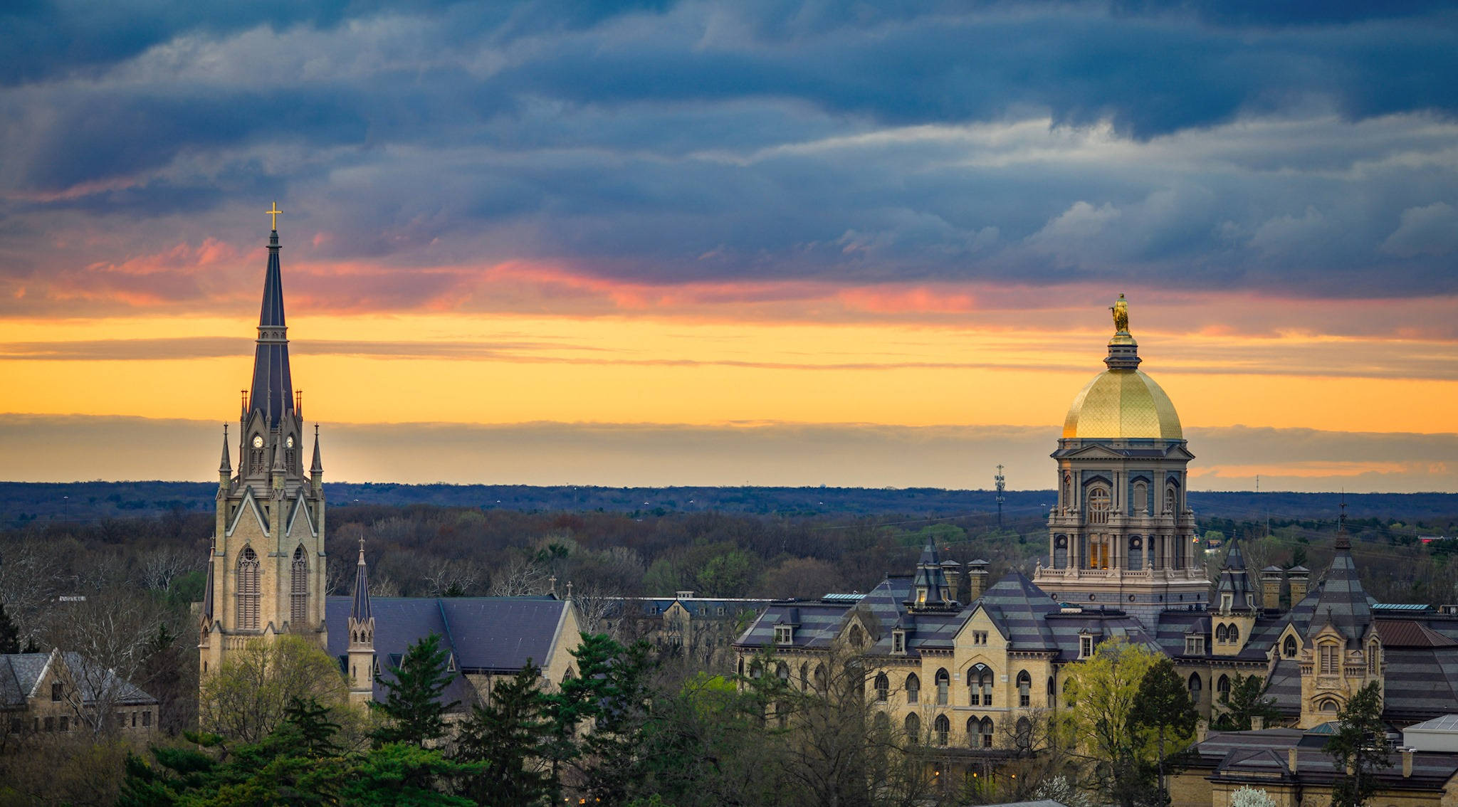 University Of Notre Dame, golden dome, spire, Full HD Desktop Wallpaper