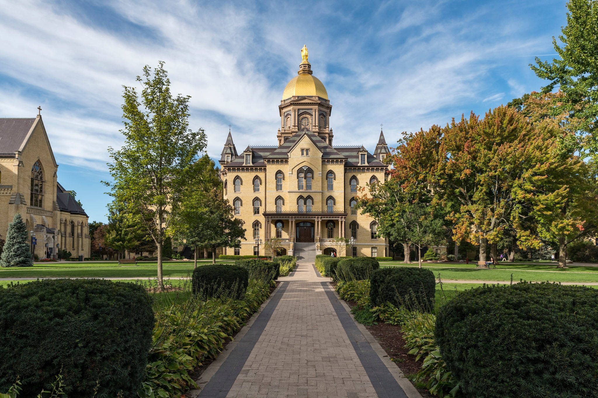University Of Notre Dame, golden dome, paved pathway, Full HD Desktop Wallpaper