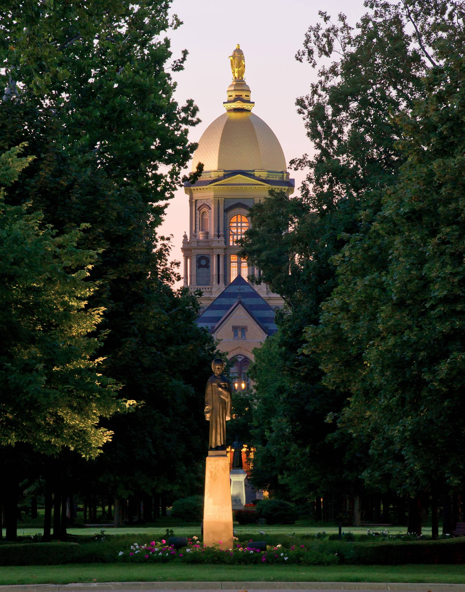 University Of Notre Dame, golden dome, bronze statue, Full HD Phone Wallpaper