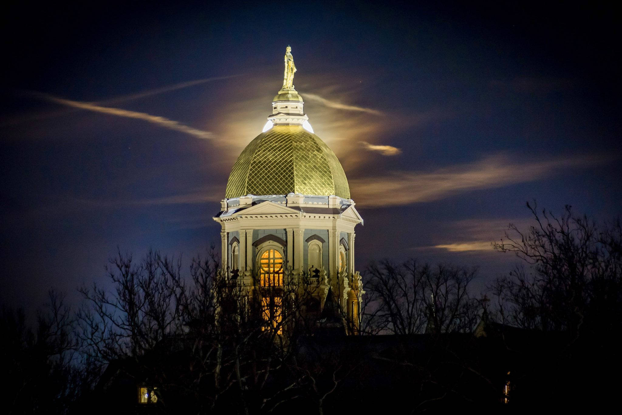University Of Notre Dame, blue night sky, golden-domed, Full HD Desktop Wallpaper