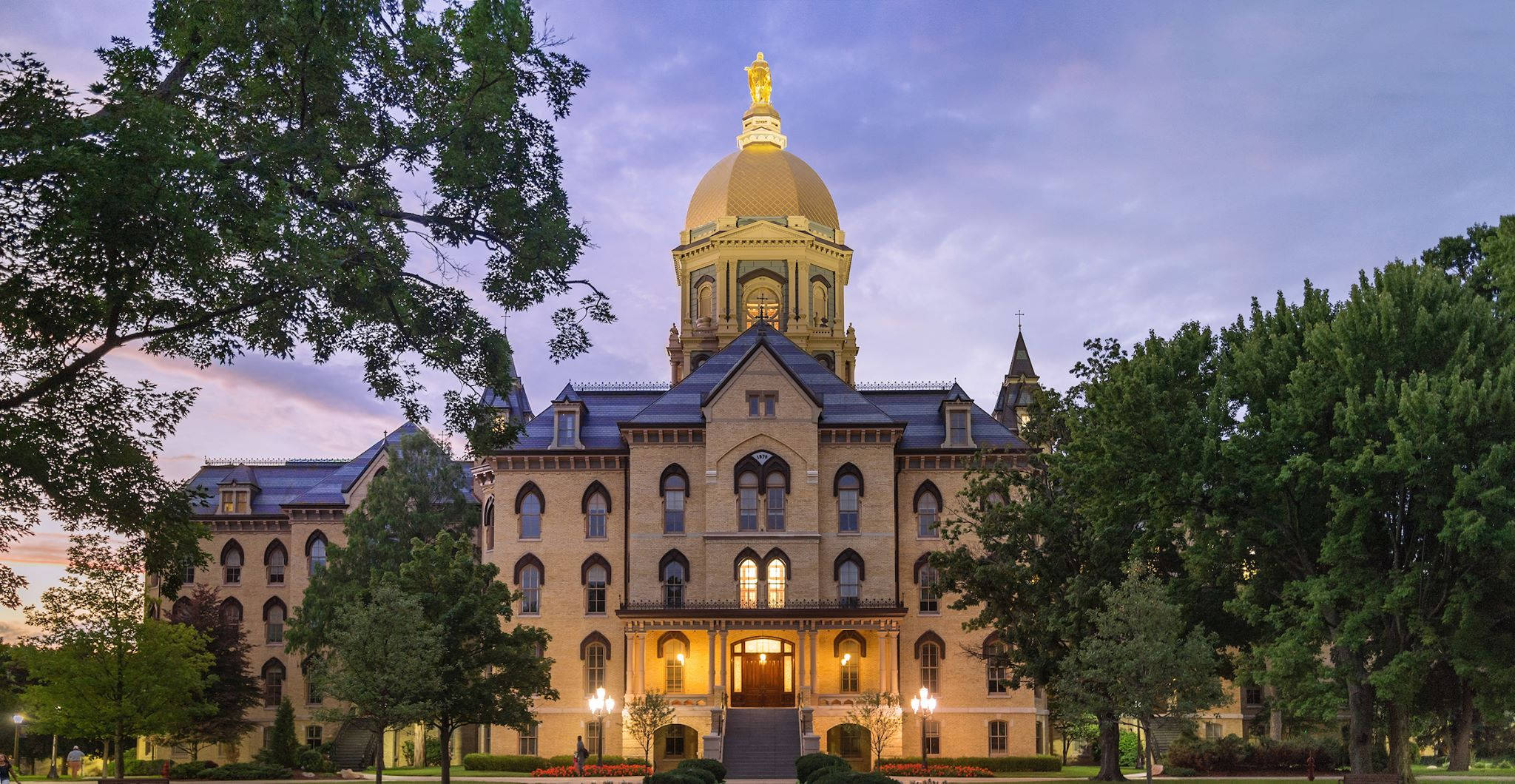 University Of Notre Dame, golden dome, sunrise, Full HD Desktop Wallpaper