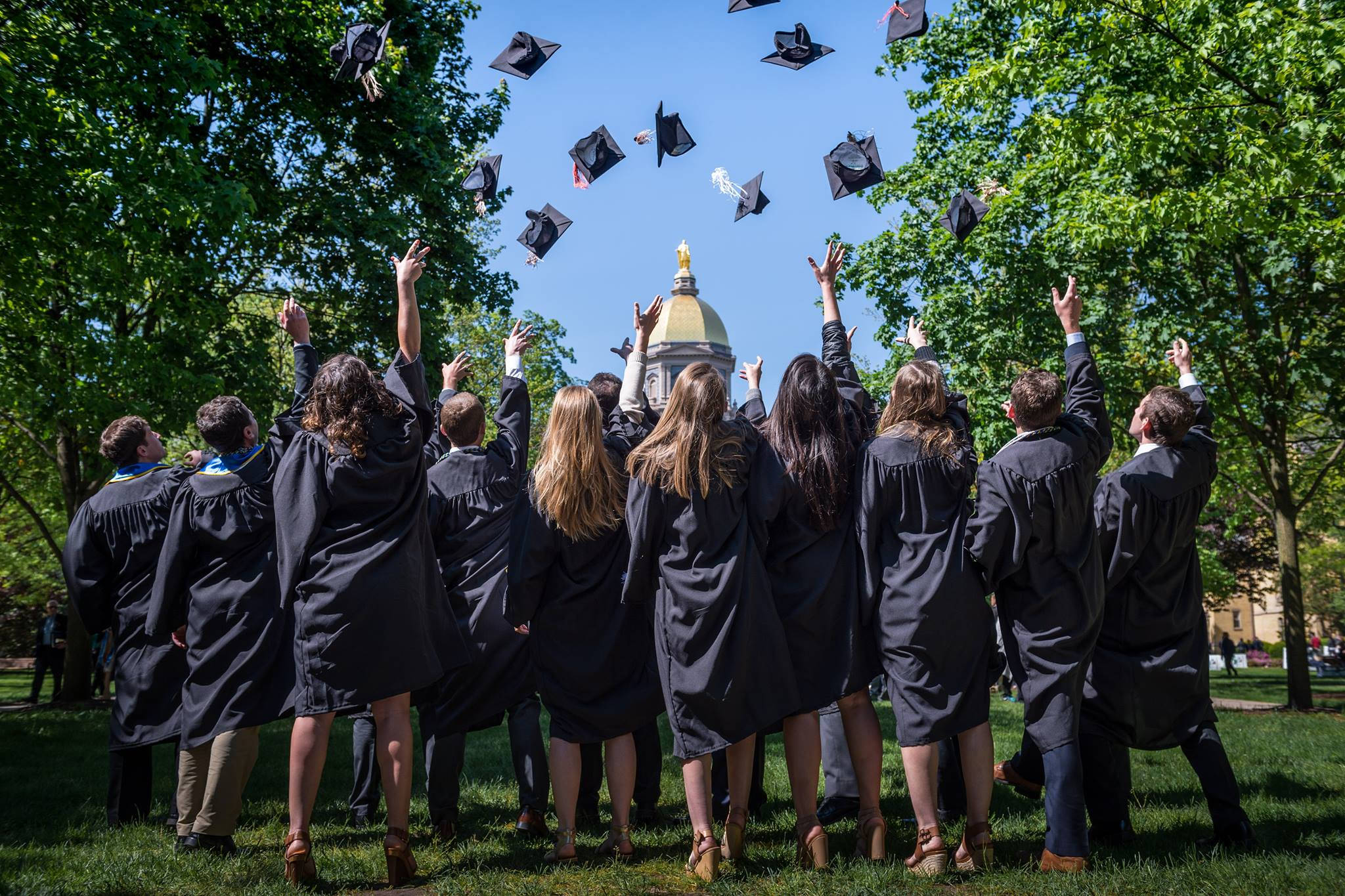 University of Notre Dame, black gowns, golden-domed building, Full HD Desktop Wallpaper