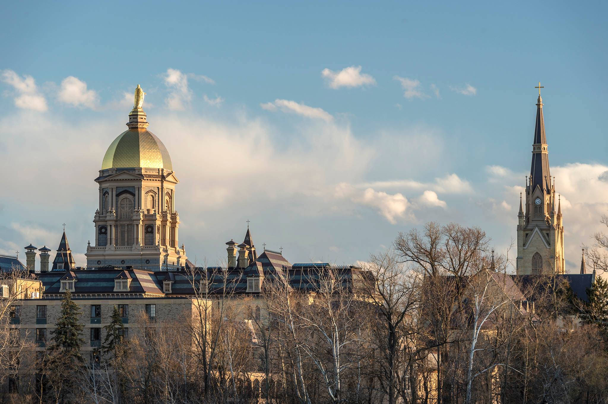 University Of Notre Dame, golden dome, tall spire, Full HD Desktop Wallpaper