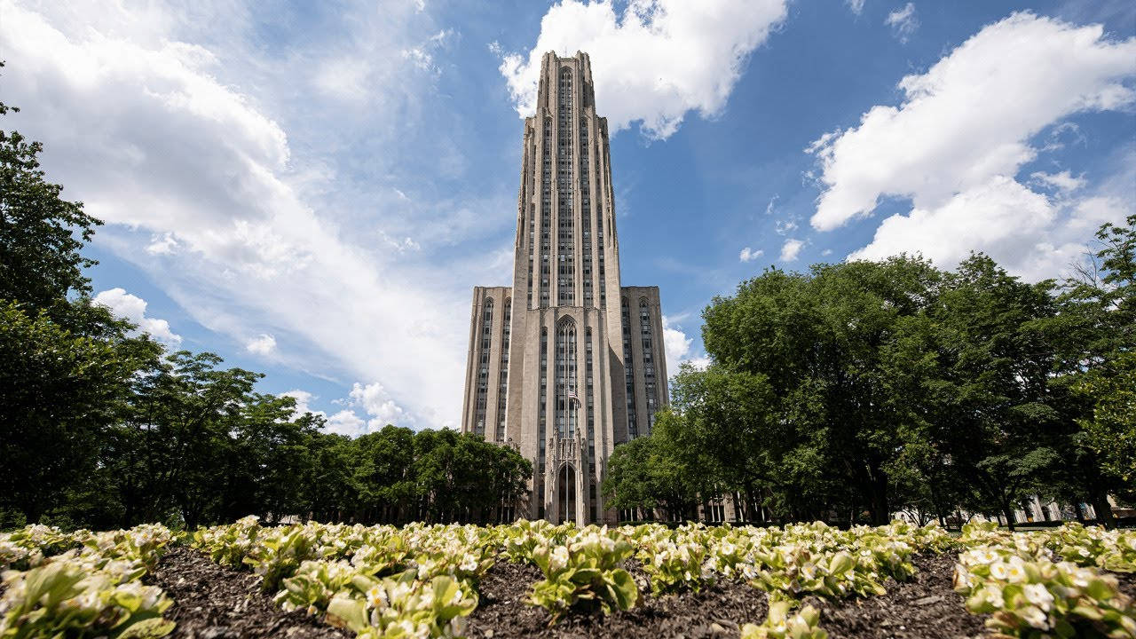 University Of Pittsburgh, Gothic-style university tower, bright blue sky, HD Desktop Wallpaper