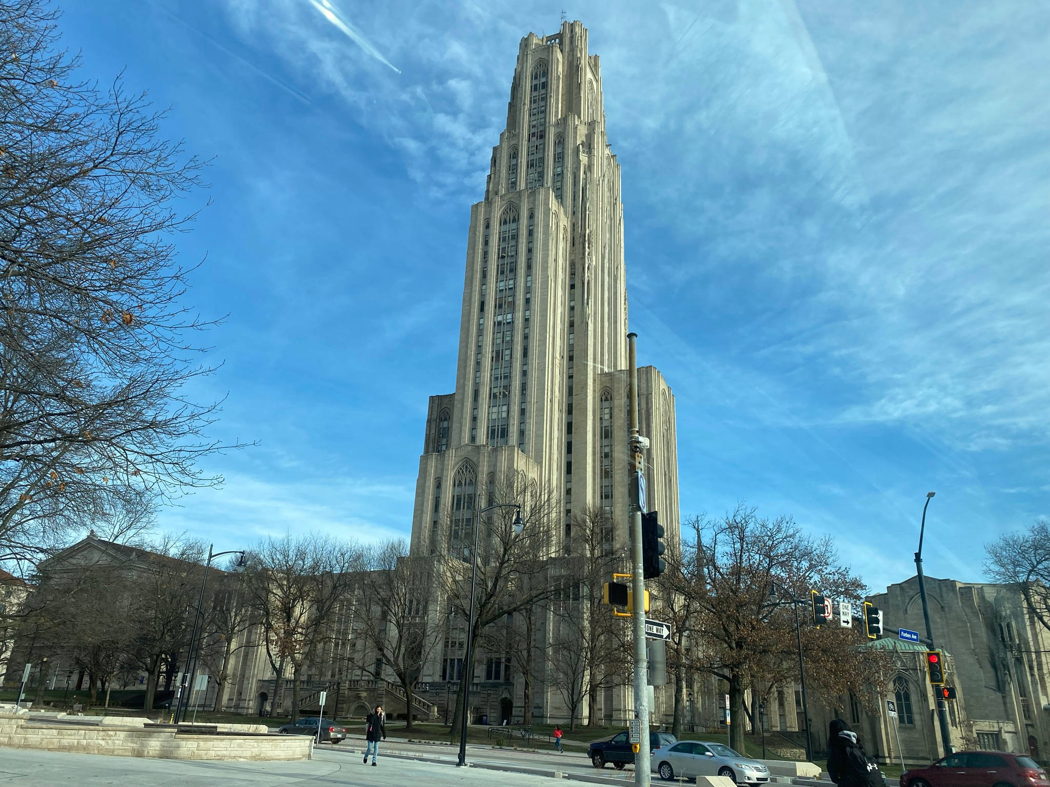 University Of Pittsburgh, Gothic architecture, bright blue sky, Full HD Desktop Wallpaper
