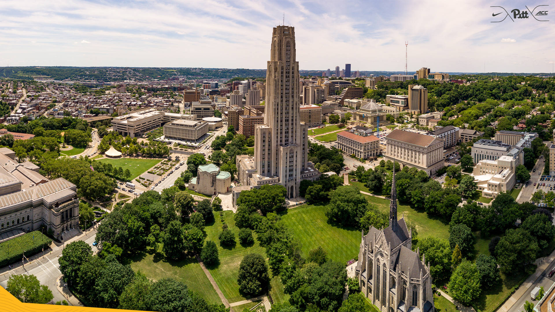 University Of Pittsburgh, Gothic-style building, lush green lawns, Full HD Desktop Wallpaper