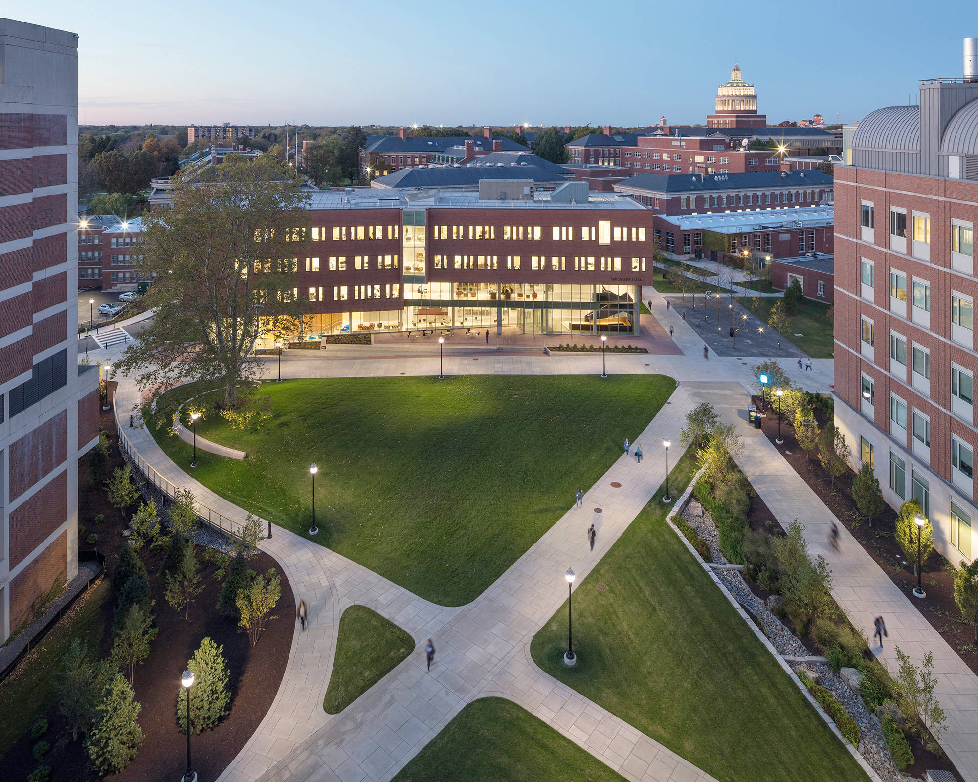 University Of Rochester, dusk, illuminated brick buildings, Full HD Desktop Wallpaper