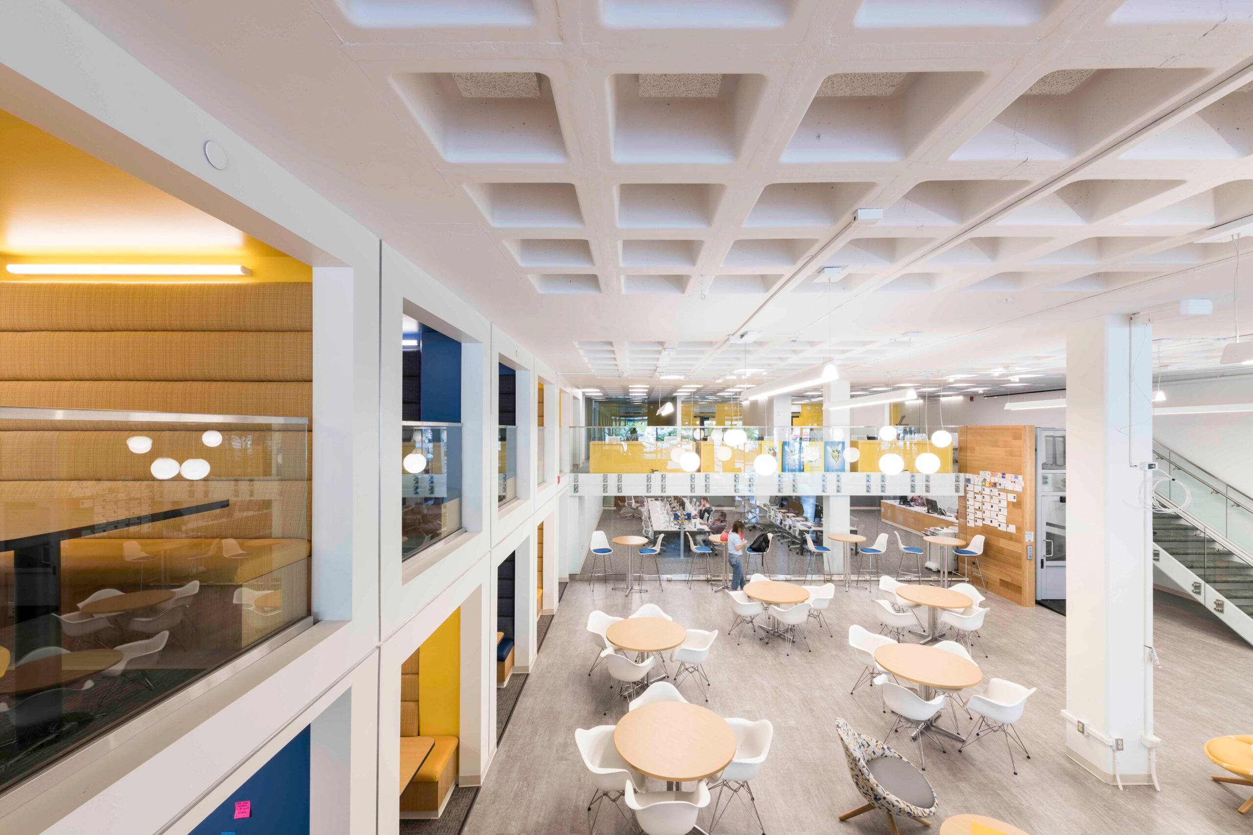 University Of Rochester, library interior, white chairs, 2K Desktop Wallpaper