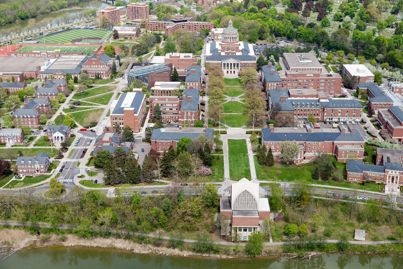 University Of Rochester, red brick buildings, green lawns, HD Desktop Wallpaper