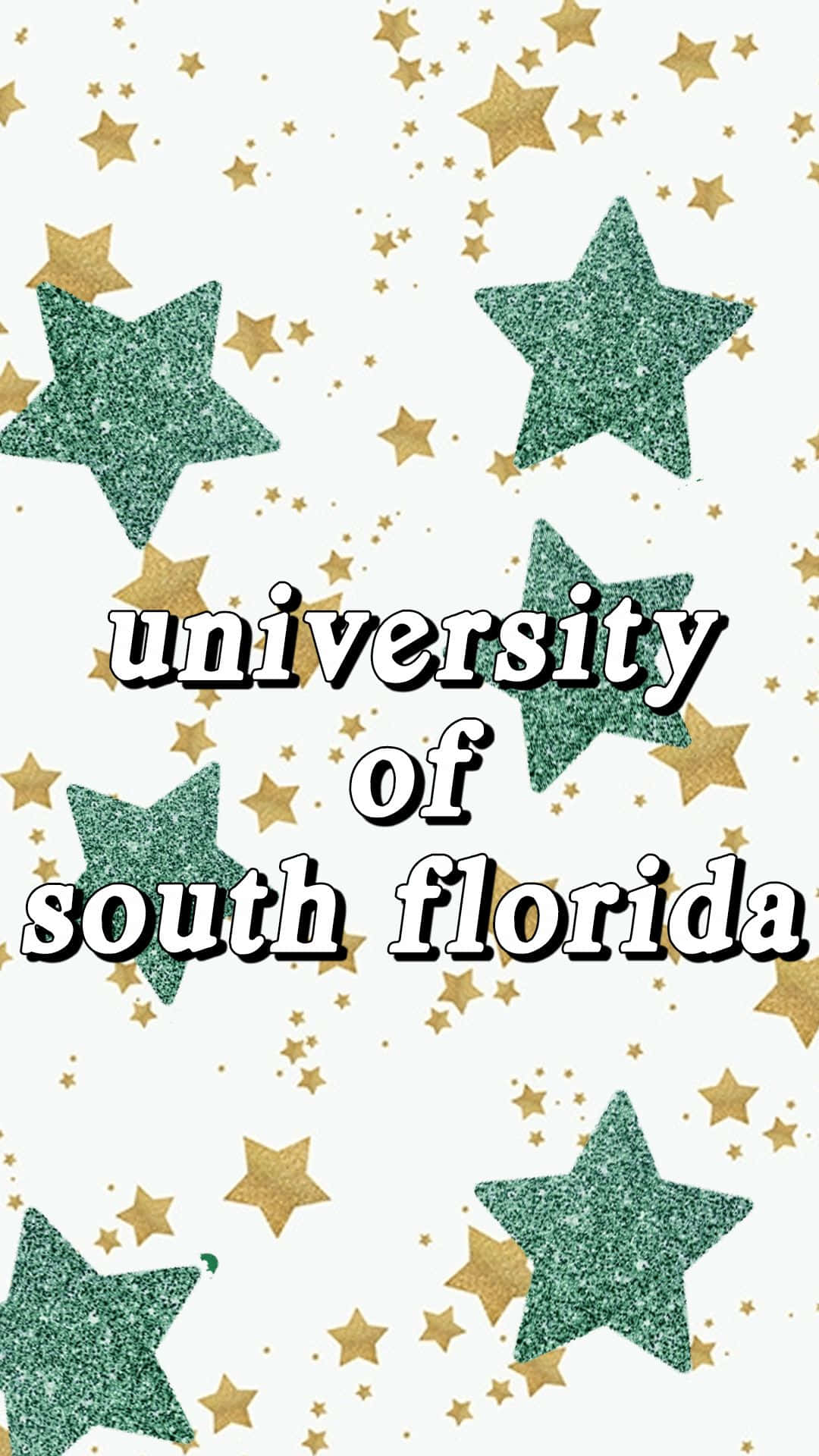 University Of South Florida, glittery green and gold stars, white background, Full HD Phone Wallpaper