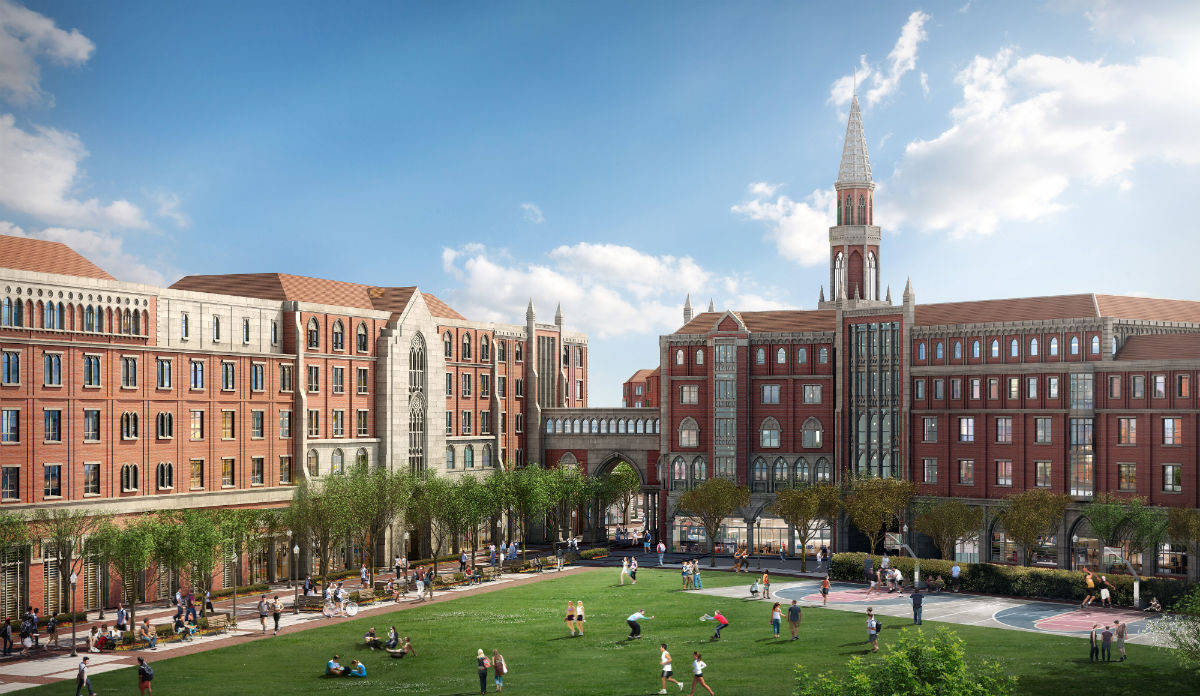 University Of Southern California, red brick Gothic buildings, central green lawn, SD Desktop Wallpaper