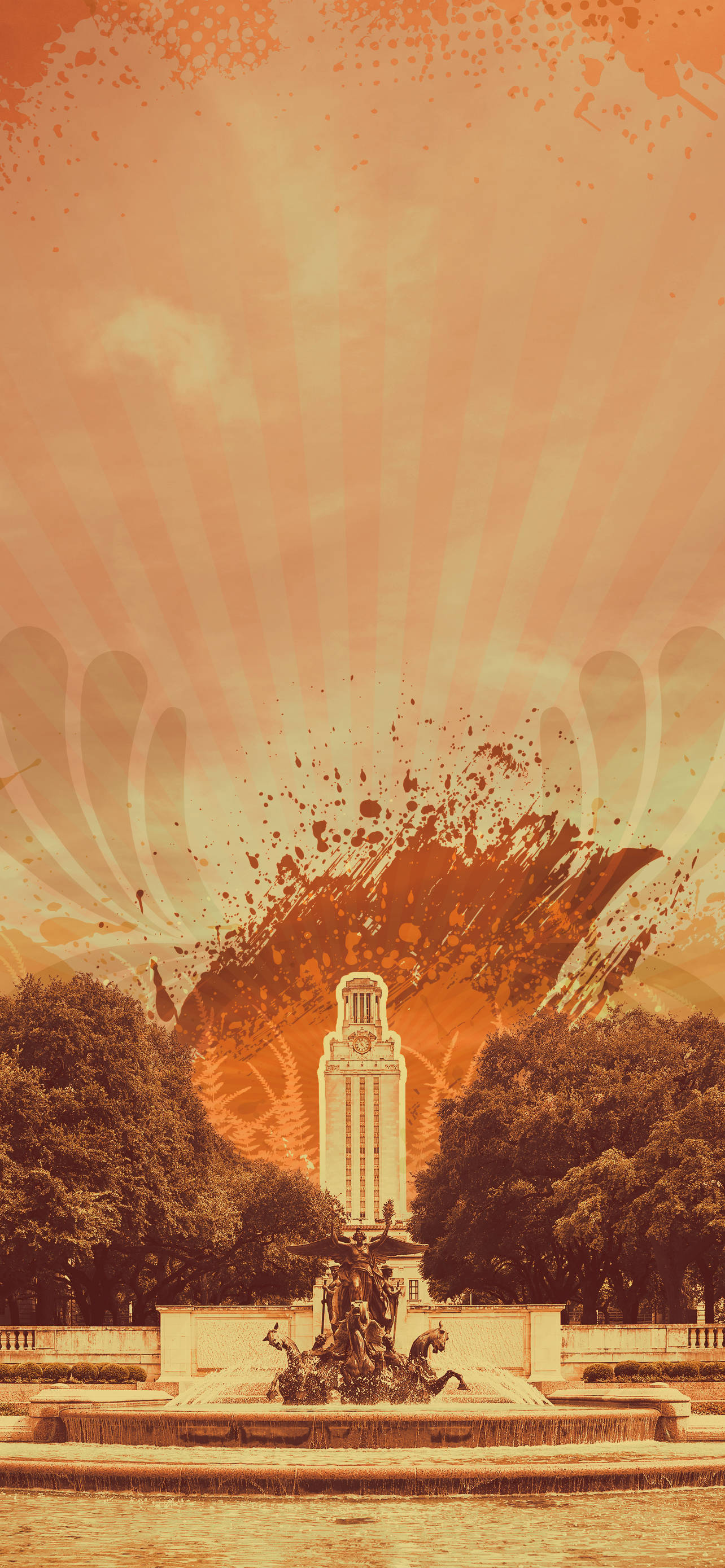 University Of Texas, fountain, tower, 2K Phone Wallpaper