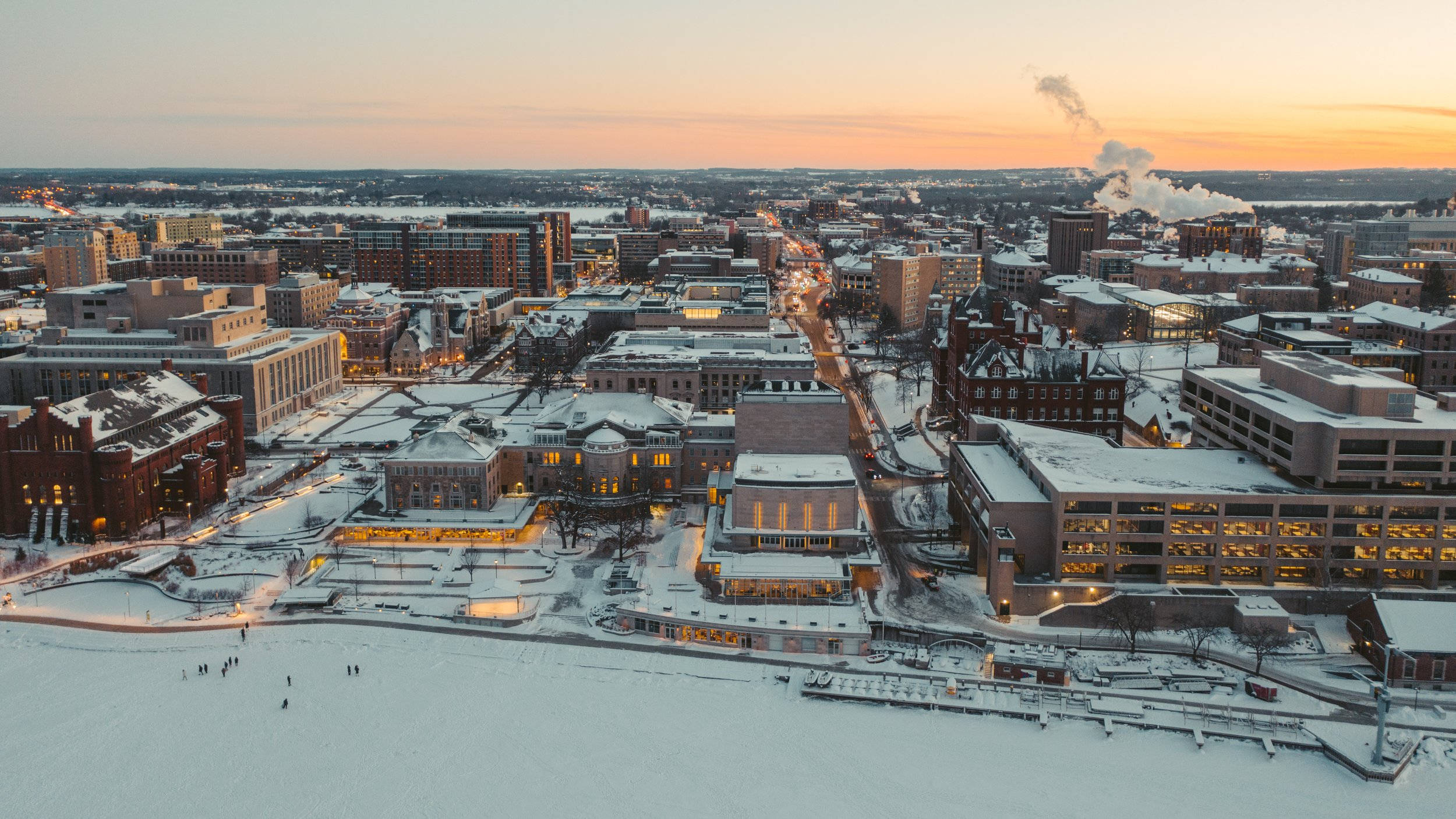 University Of Wisconsin-madison, snow-covered city, sunset, Full HD Desktop Wallpaper