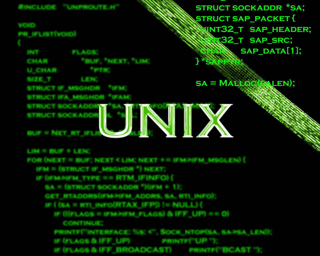 UNIX, C code, green glowing, HD Desktop Wallpaper
