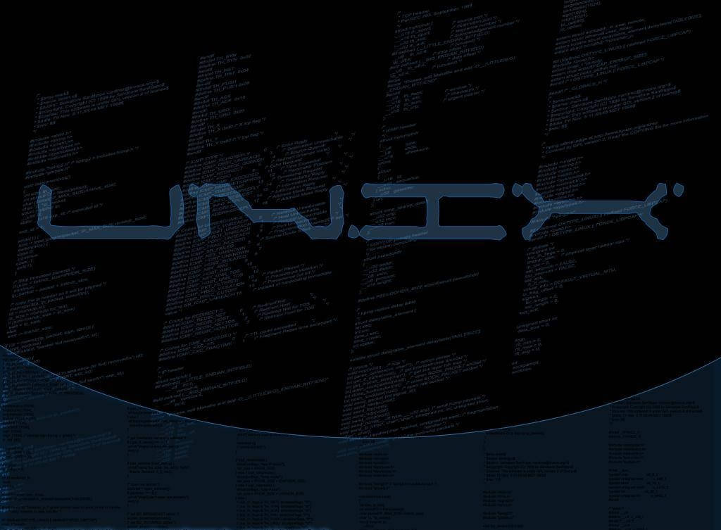 UNIX, glowing blue letters, scrolling terminal code, SD Desktop Wallpaper