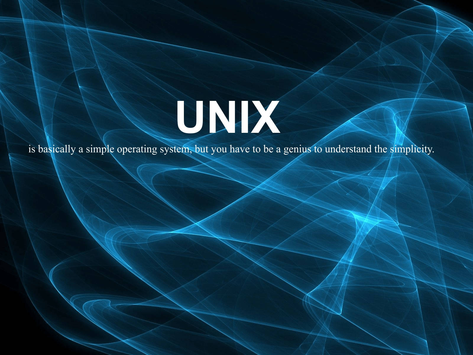 Unix, blue fractal lines, bold white text, HD Desktop Wallpaper