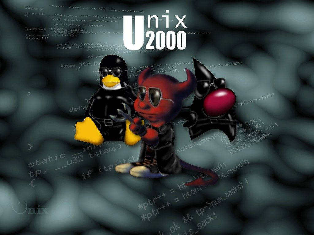 Unix 2000, penguin, devil, SD Desktop Wallpaper