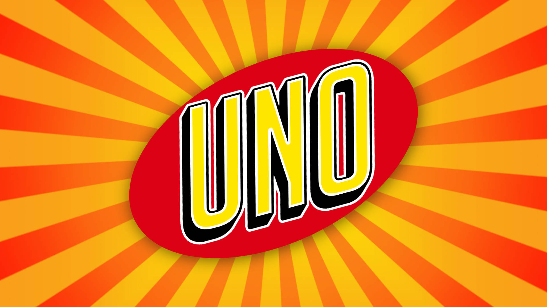 Uno, red oval, vibrant orange yellow sunburst, Full HD Desktop Wallpaper