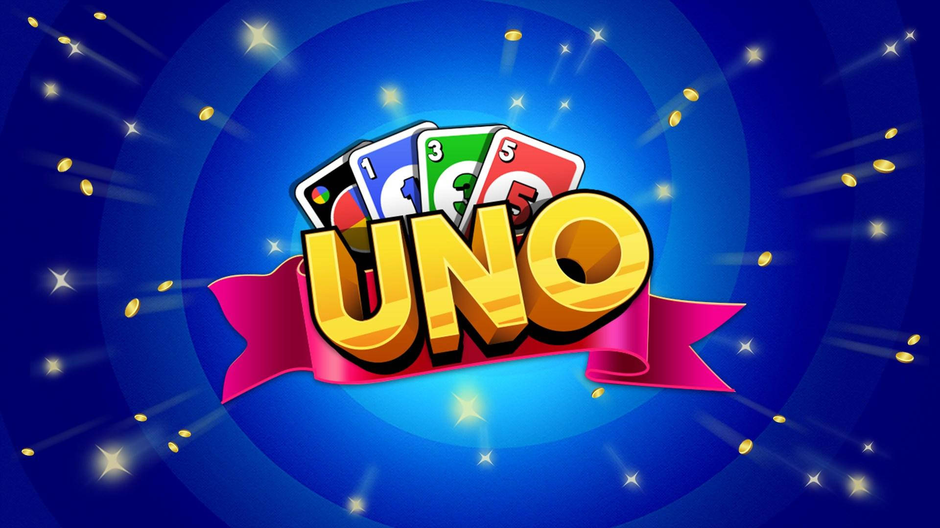 UNO, blue background, golden letters, Full HD Desktop Wallpaper
