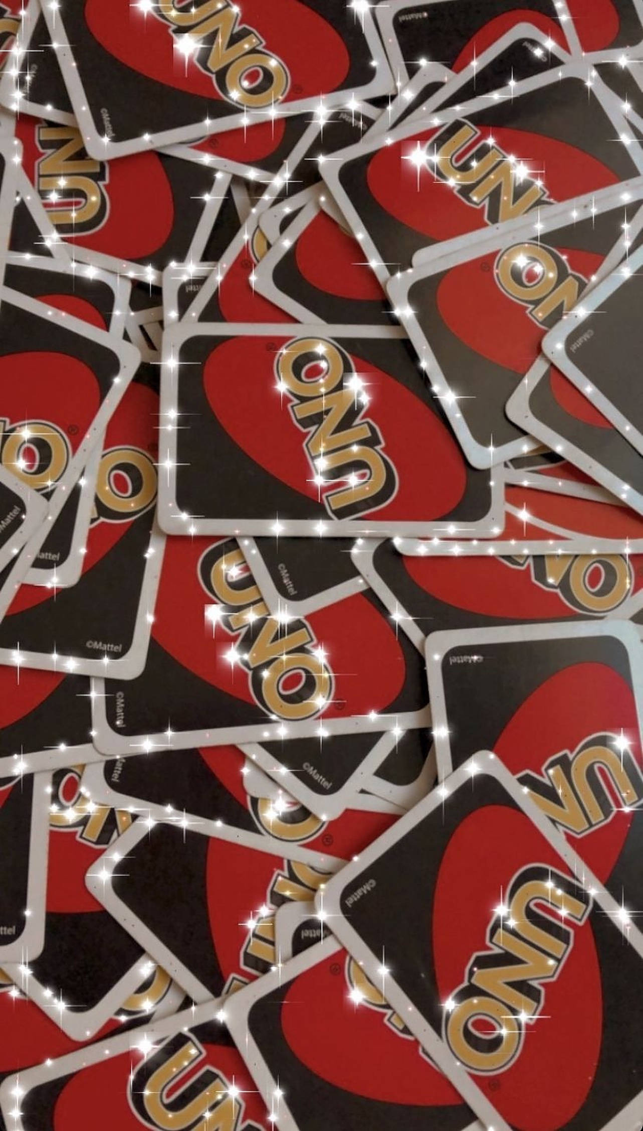 Glittery Uno Cards, red and black UNO cards, sparkling light effects, Full HD Phone Wallpaper